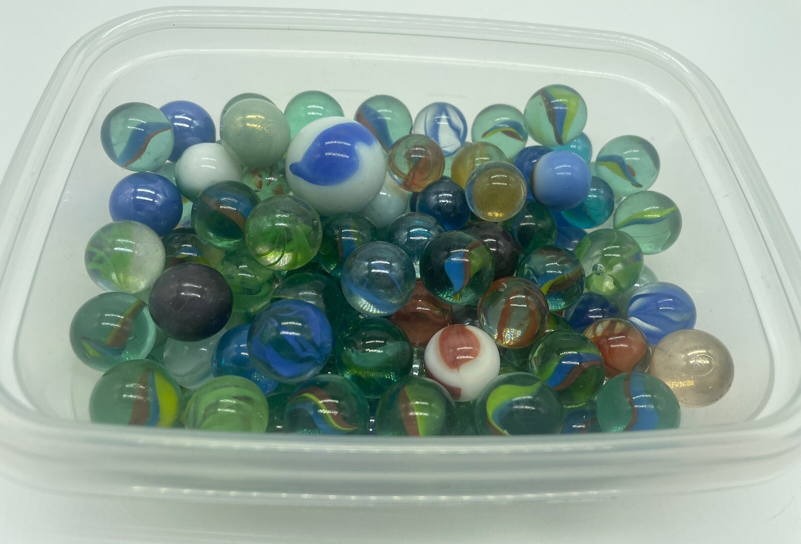 Lot of vintage cateye & other swirl glass marbles 1 Pound 11 Ounces