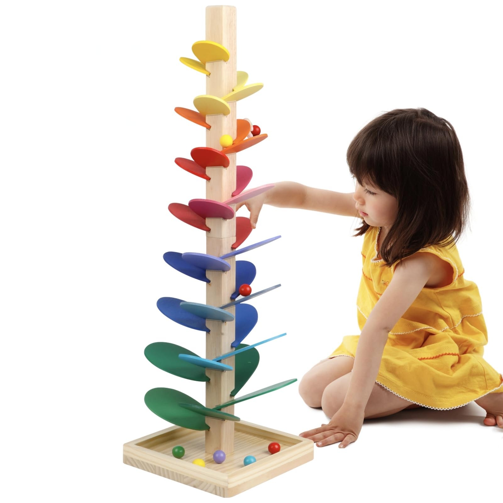 DIPALENT Wooden Marble Run Update Music Tree for Small, Multi-colored