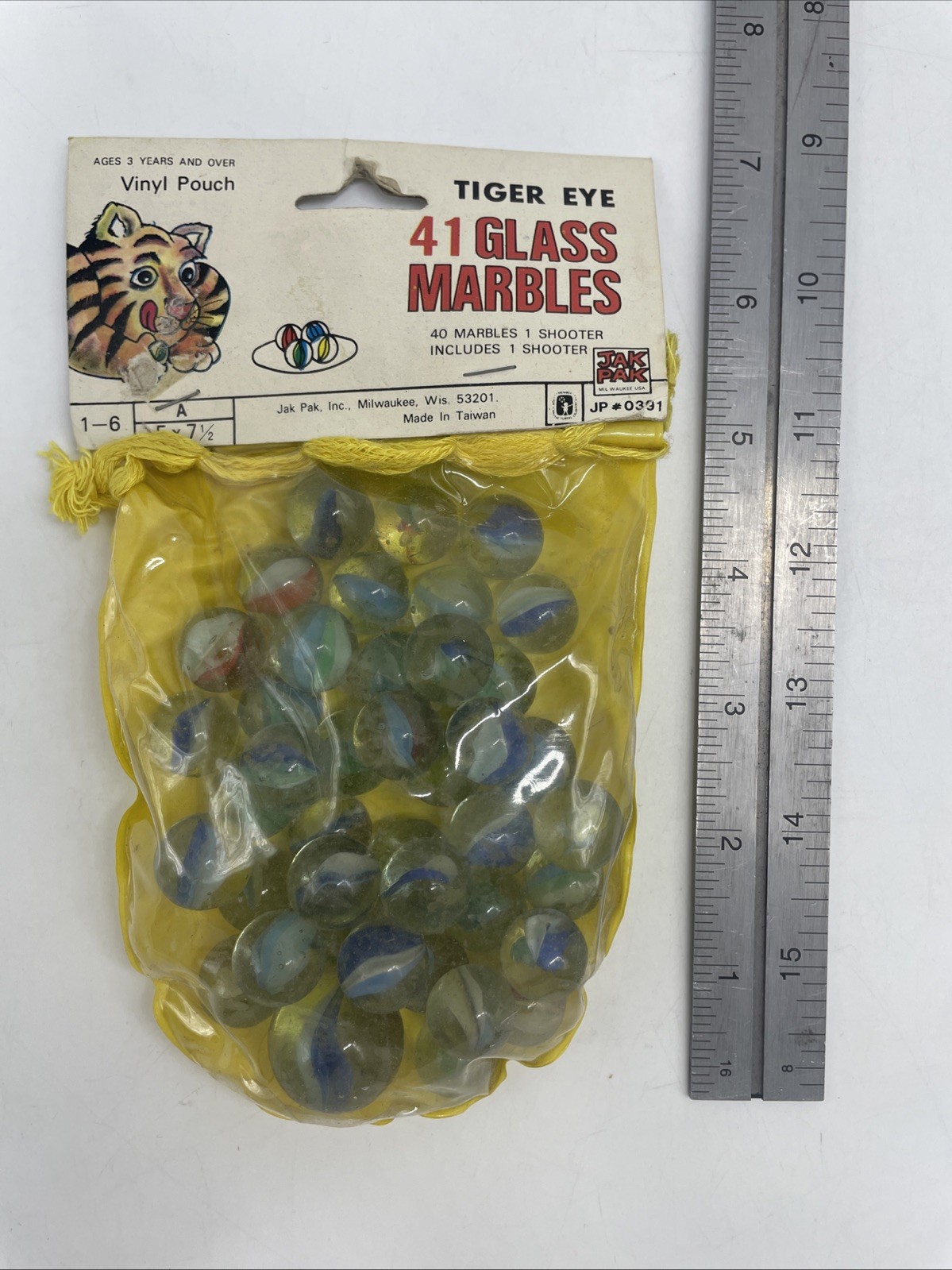 Vintage Tiger Eye Glass Marbles & Vinyl Pouch (40 Marbles & 1 Shooter)