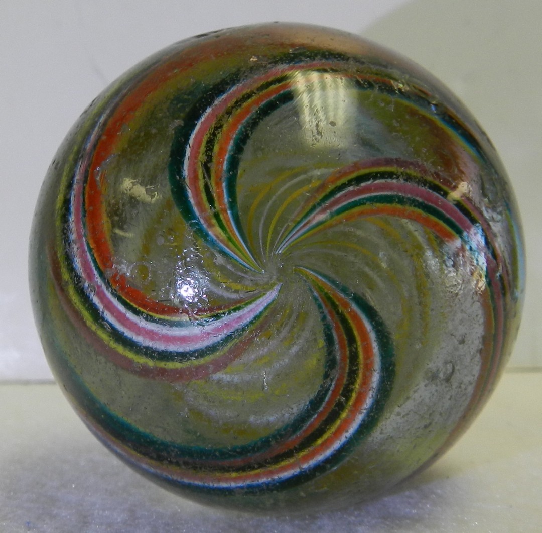 #20897m Huge 2.08 Inches Vintage German Handmade 2 Color Latticino Marble
