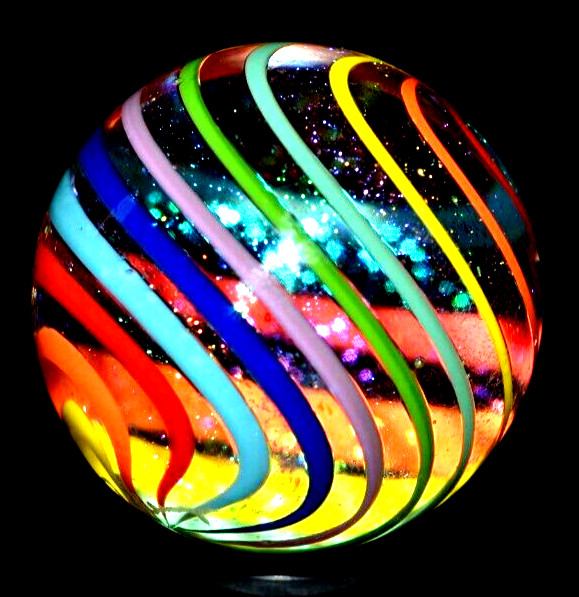 JAMES ALLOWAY GLASS MARBLE/1.298″-DICHROIC 8 COLOR GLITTERBALL #361-SAPPHIRE,LAV