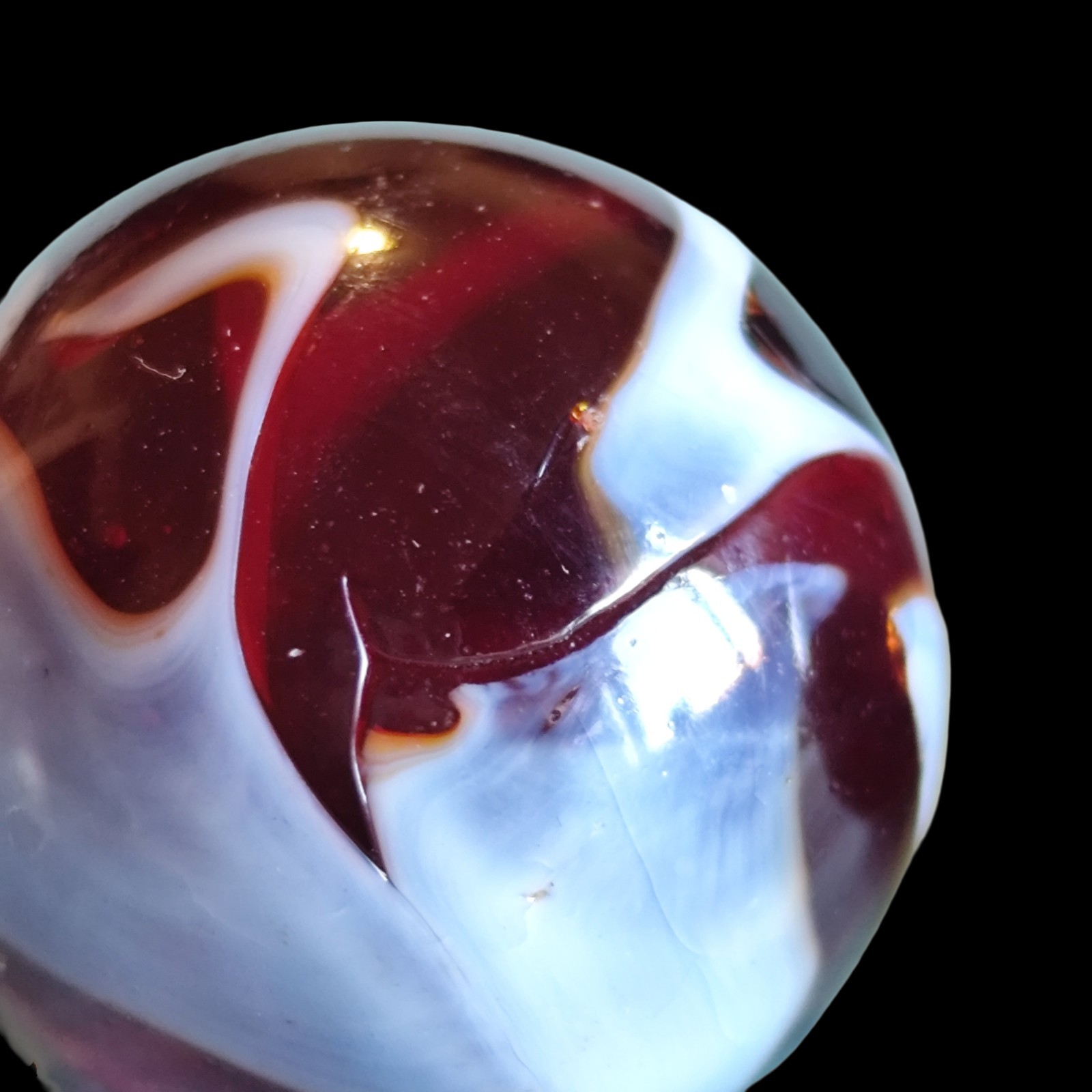 2 Vintage Vacor Red White Swirl Rooster Shooter Marbles 0.75in
