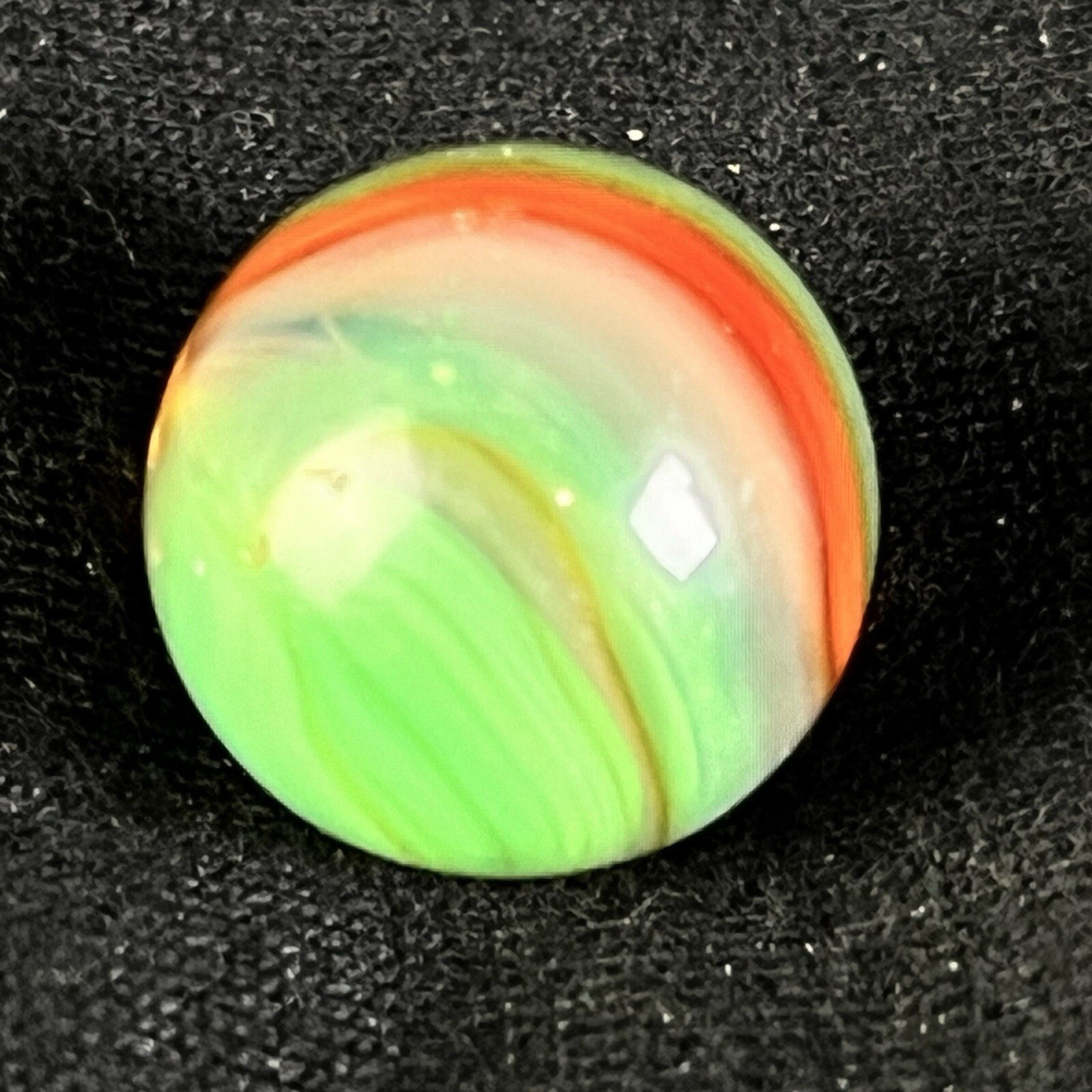 Vintage Akro Agate Peltier Art Swirl Glass Marble .65” Green Orange White