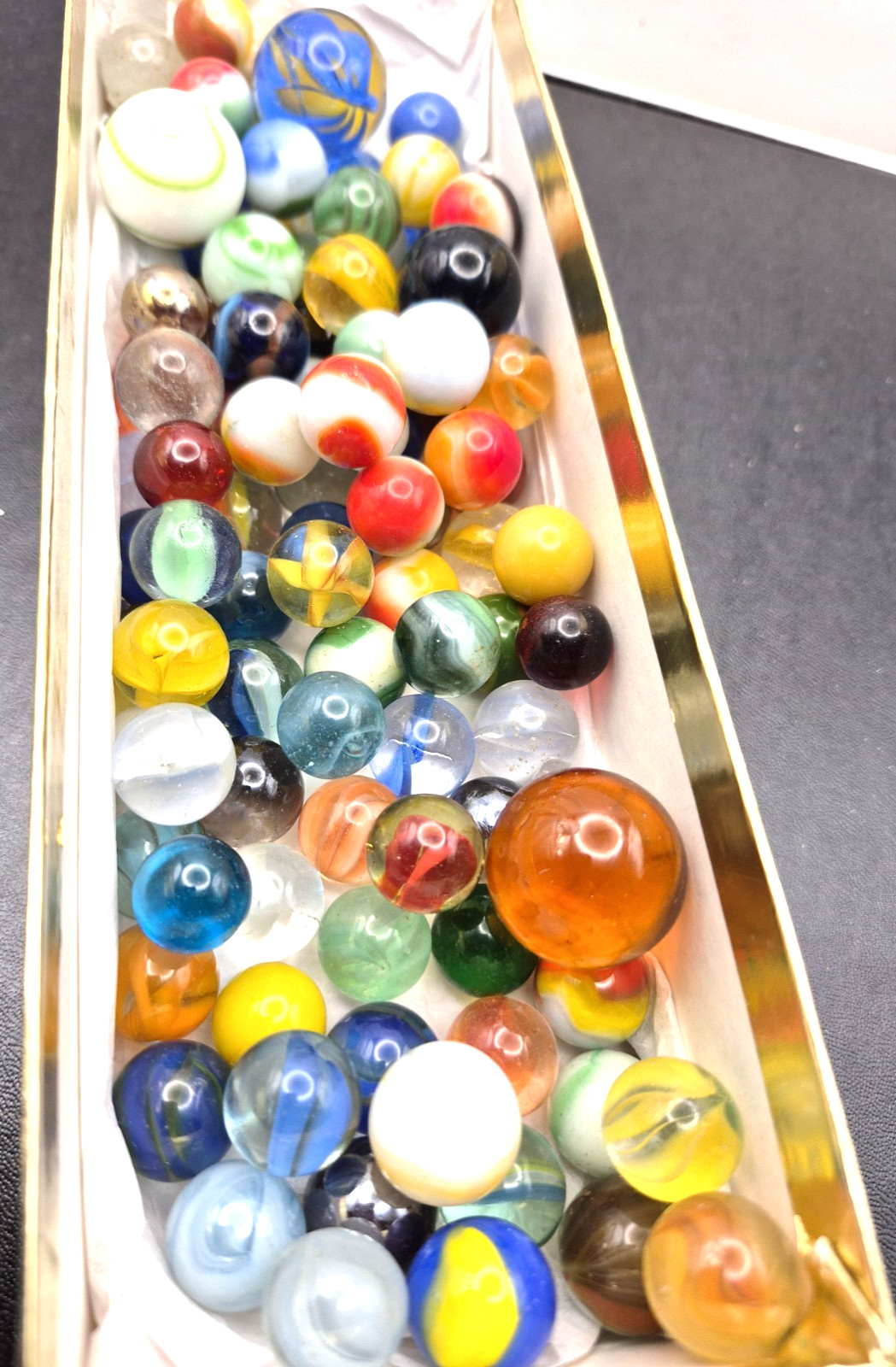 Assorted Glass Marble Lot 100 Glass Marbles In Crown Royal Cloth Bag Various #1