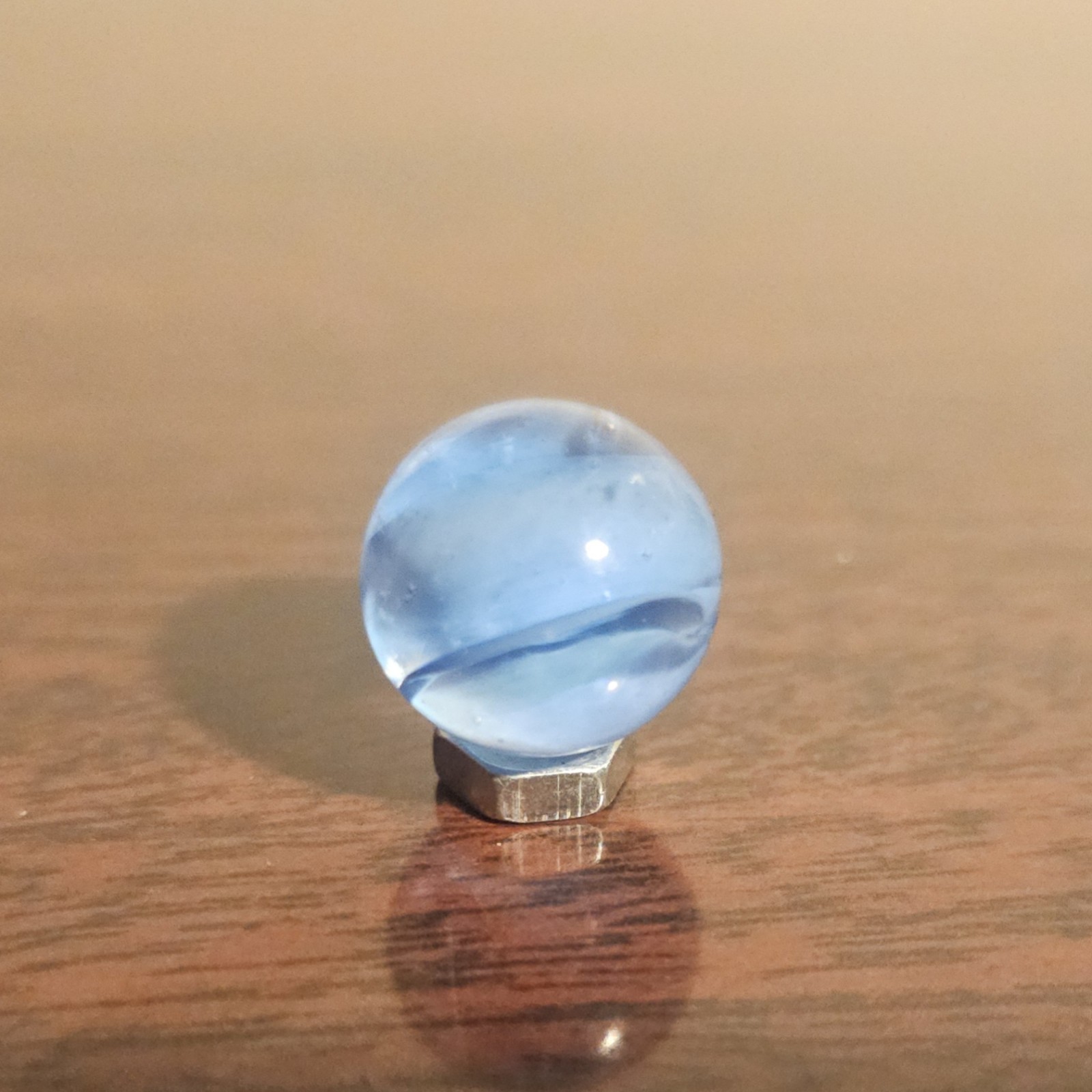 C E Bogard Blue 4-Lobe Floppy Cats Eye Clear Glass .625 Marble