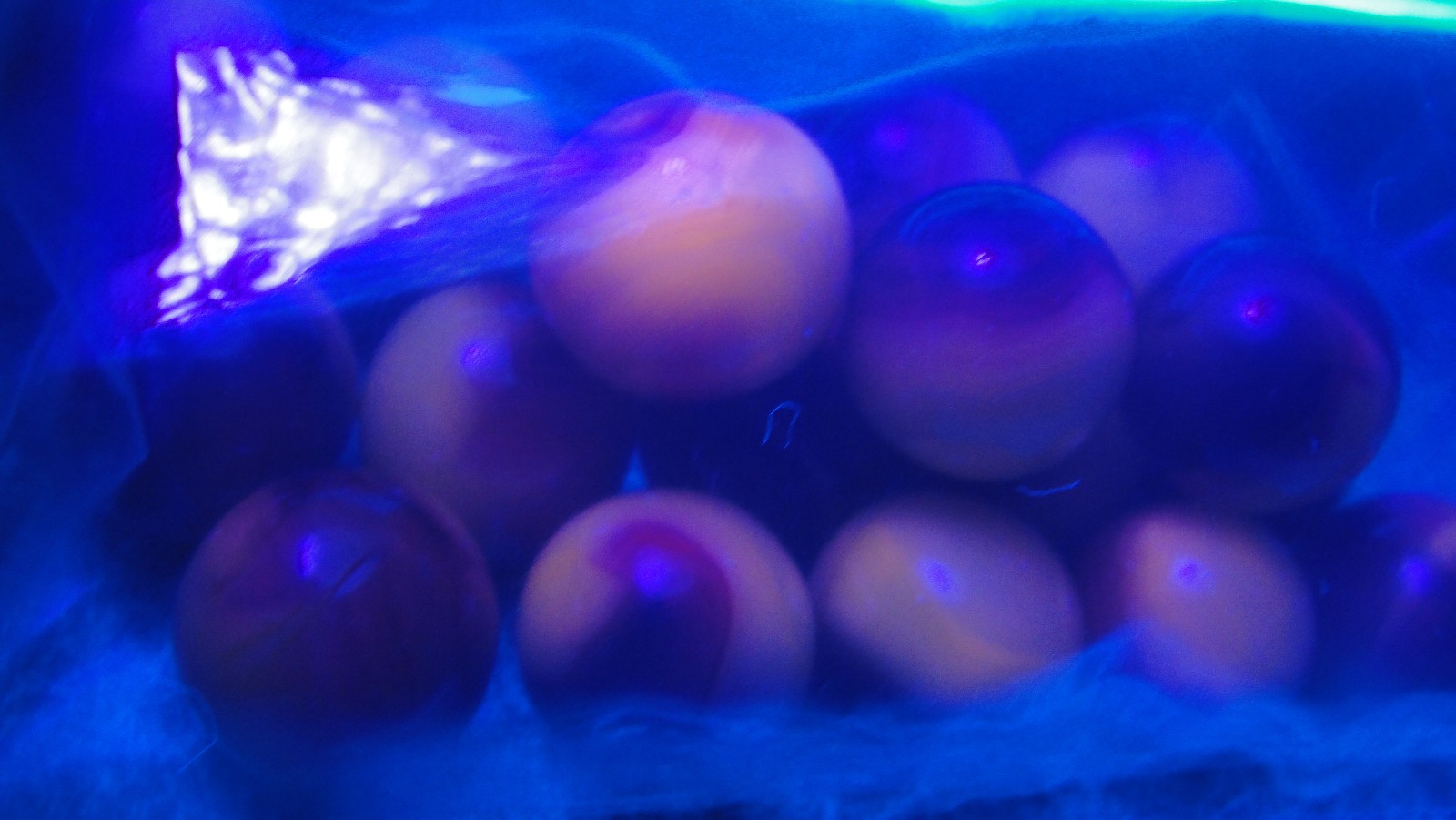 Jabo KETCHUP & MUSTARD UV marbles in bag signed by Jim King glow w/ blacklight