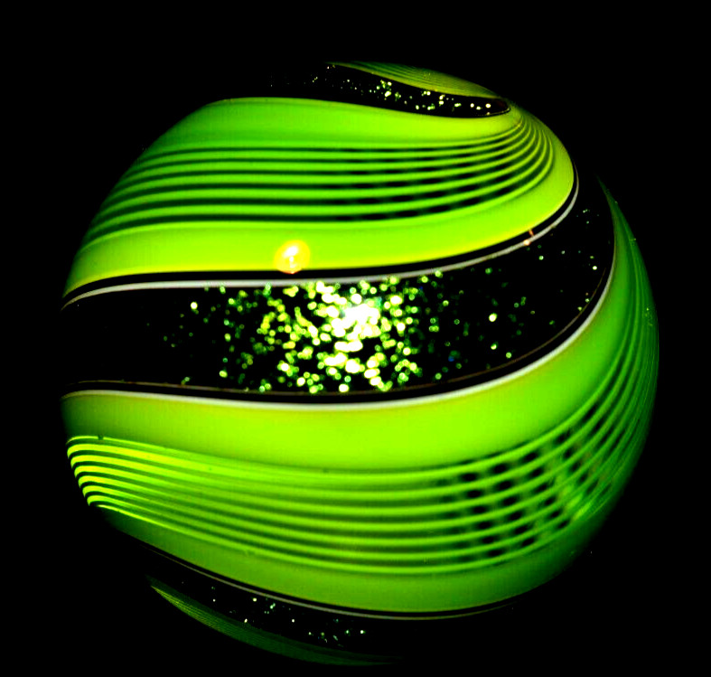 HOT HOUSE GLASS MARBLE/1.734″-LIME DICHROIC BANDED FINE LINER #315-FAST SHIP