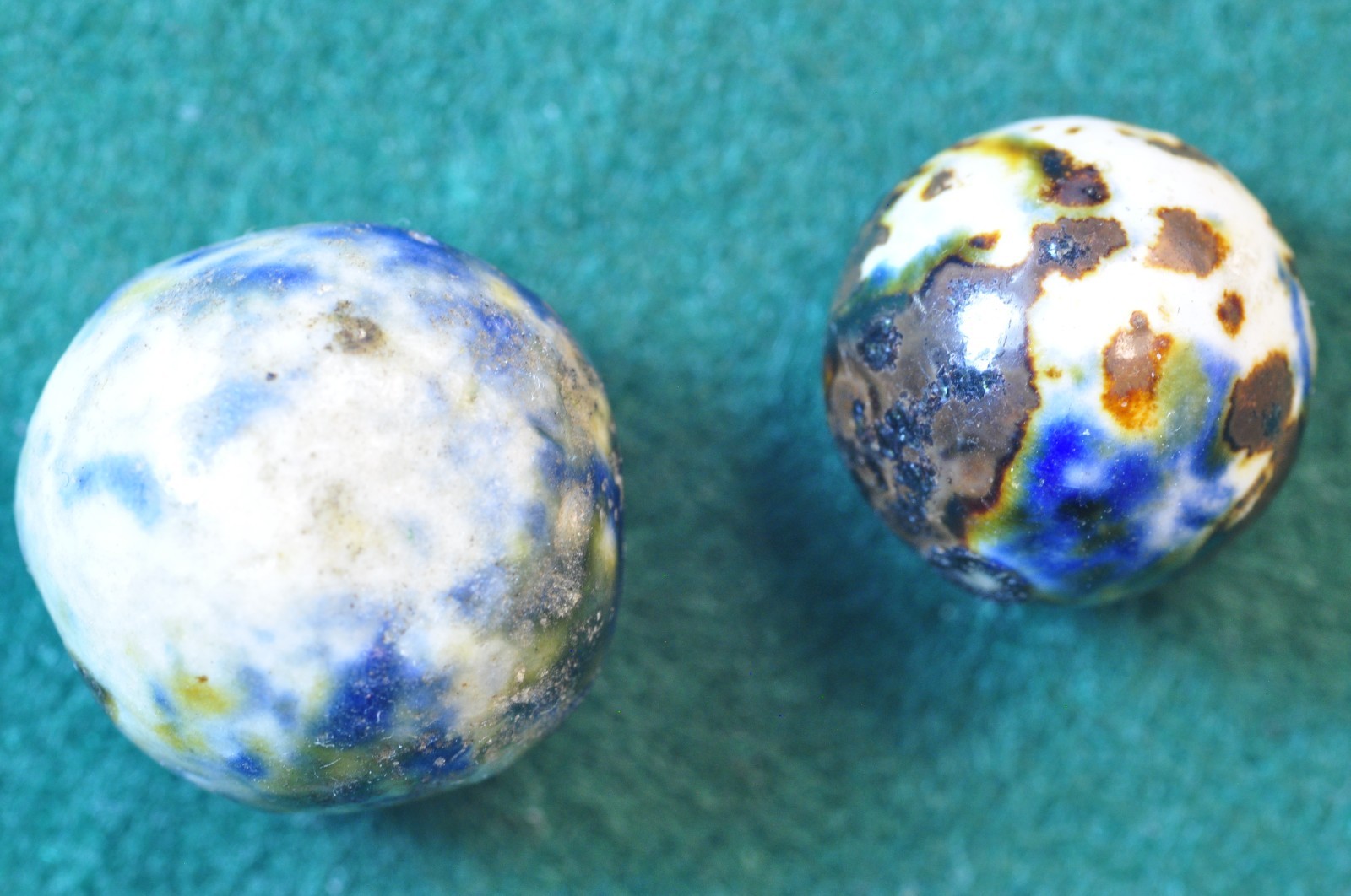 Antique German Fancy Bennington Victorian Era – 2 Clay Marbles .740″ & .61″