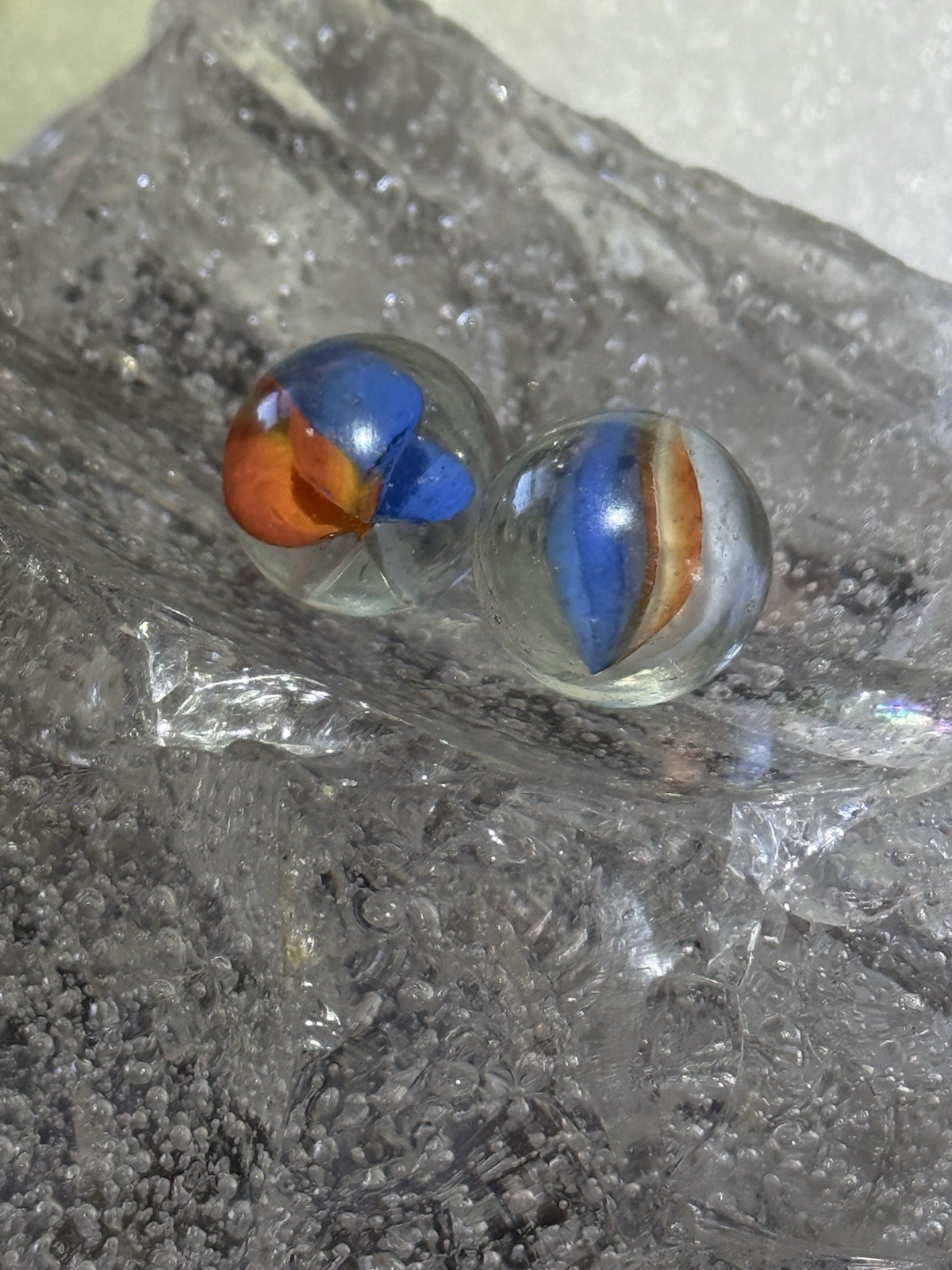 Vintage Glass Marble Lot Aqua Clear Red Blue White Ribbon Core UV Reactive 13mm
