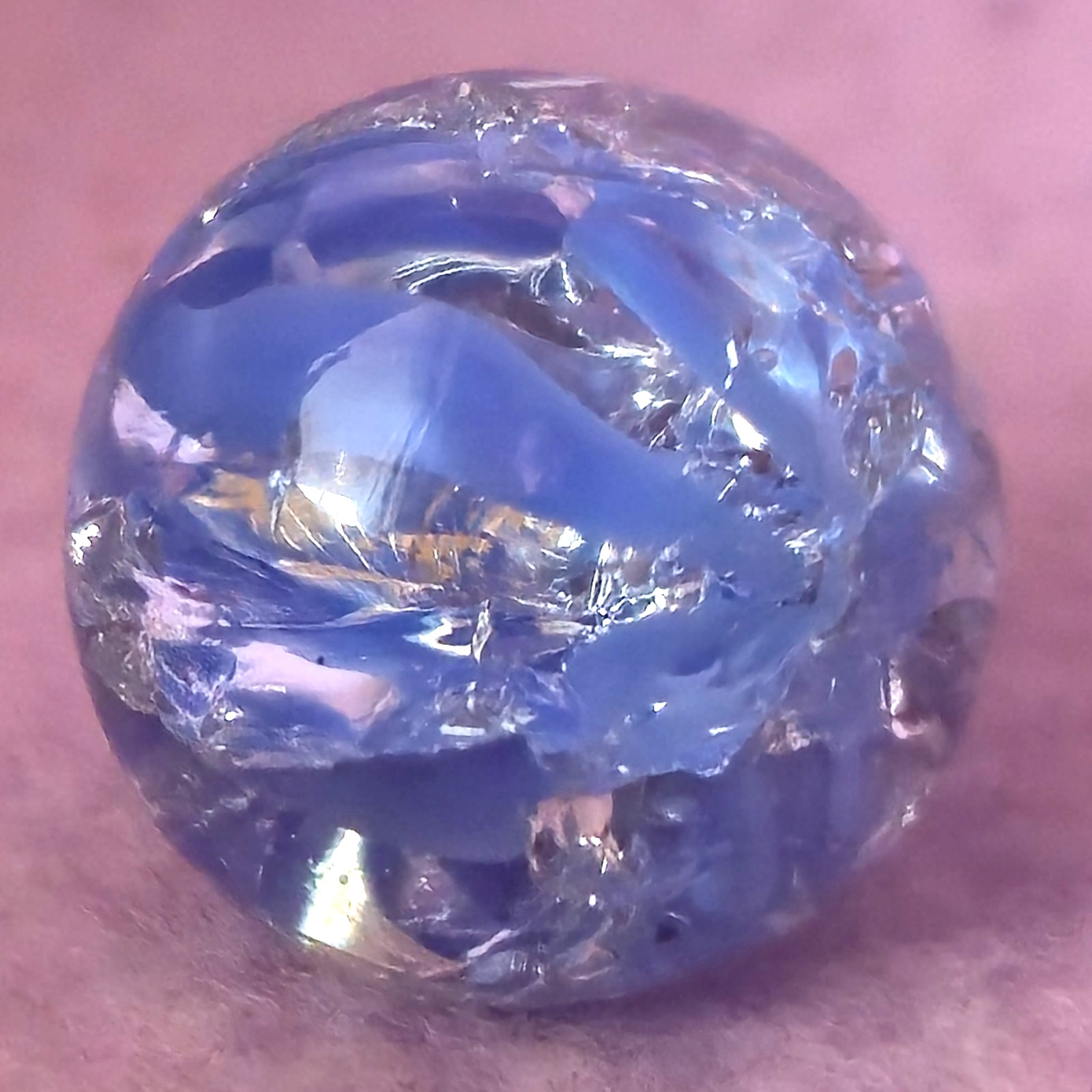 Vintage Blue Fried Jeweled Crackle Glass Marble .62″ Mint Condition