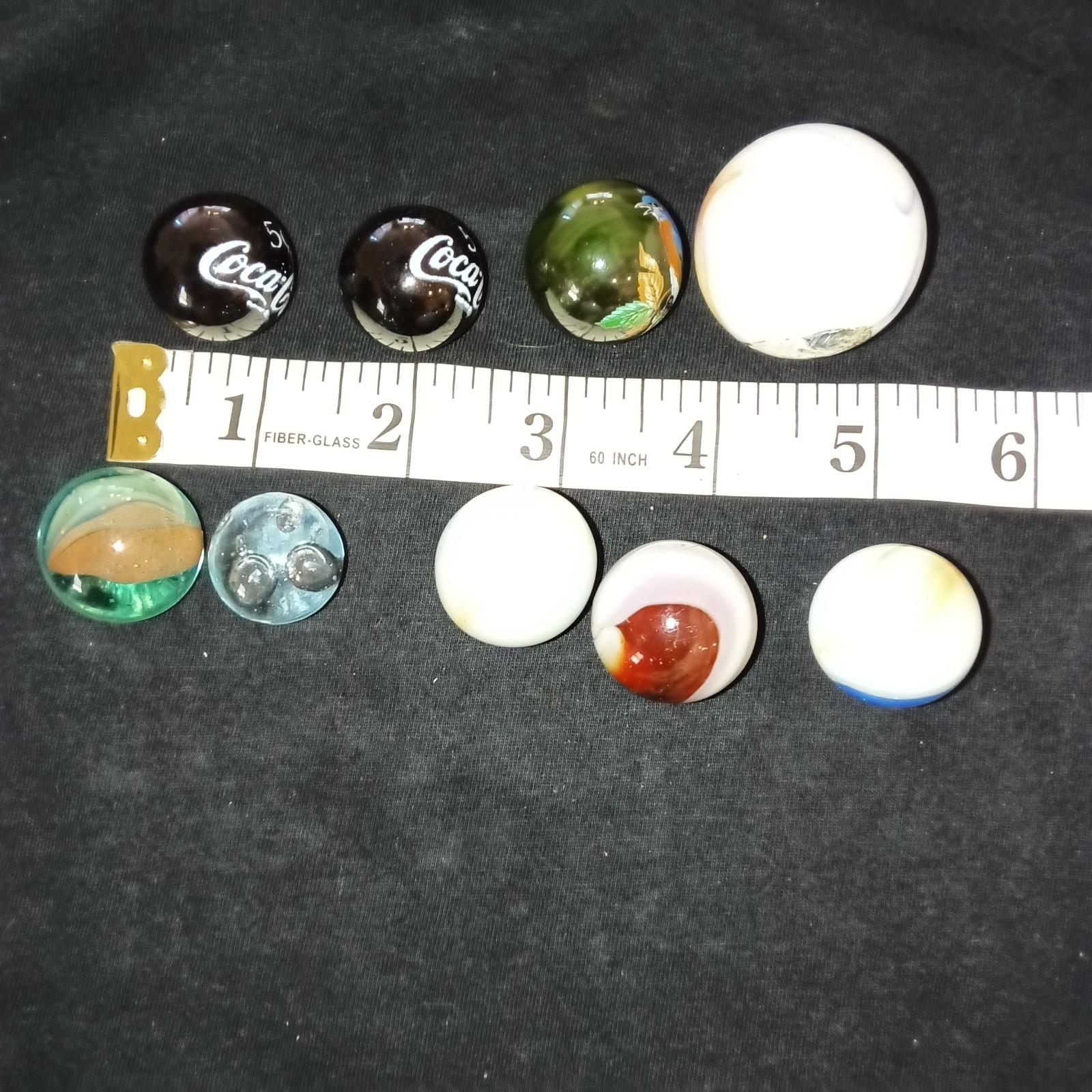 Lot Of 9 Various Marbles, Coca Cola, Hand Painted And More!