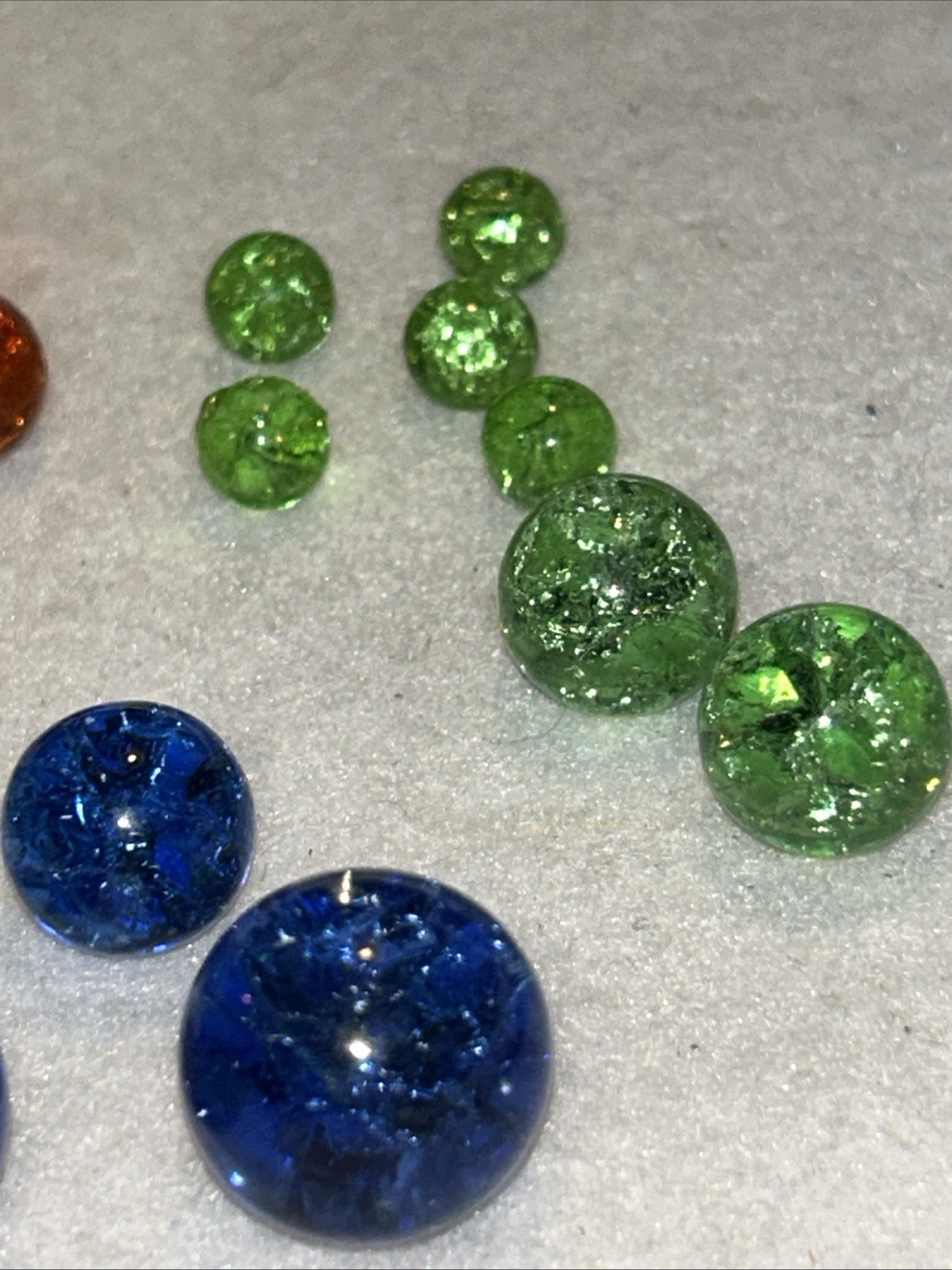 Vintage Vitro Crackle Glass Marbles Lot Various Sizes & Colors 21 Pcs.