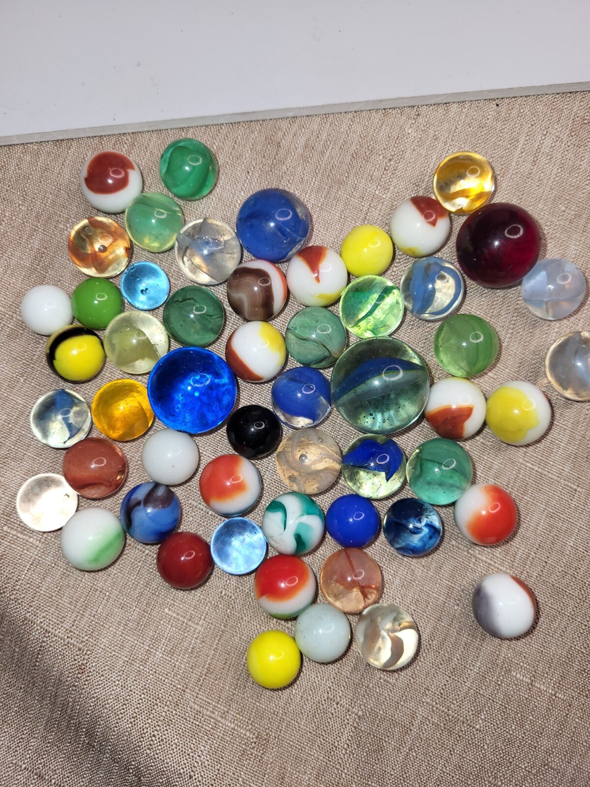 Vintage Mixed Lot Of 54 Marbles Vintage Solid Swirl & Other Toy Marbles
