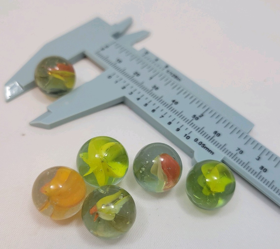 Vintage Cat Eye 6 Vein Yellow And Orange Marbles Mixed 5/8 Diam. Lot 6