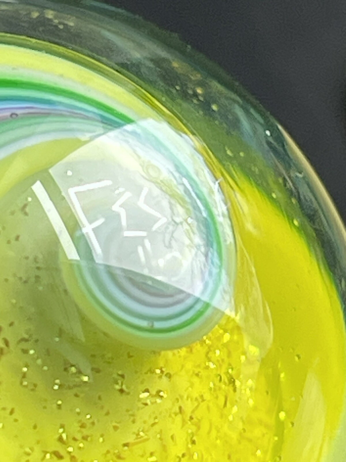EDDIE SEESE MARBLE HANDMADE YELLOW DICHROIC DOUBLE TWIST 1.30” GOLD LUTZ FES 16