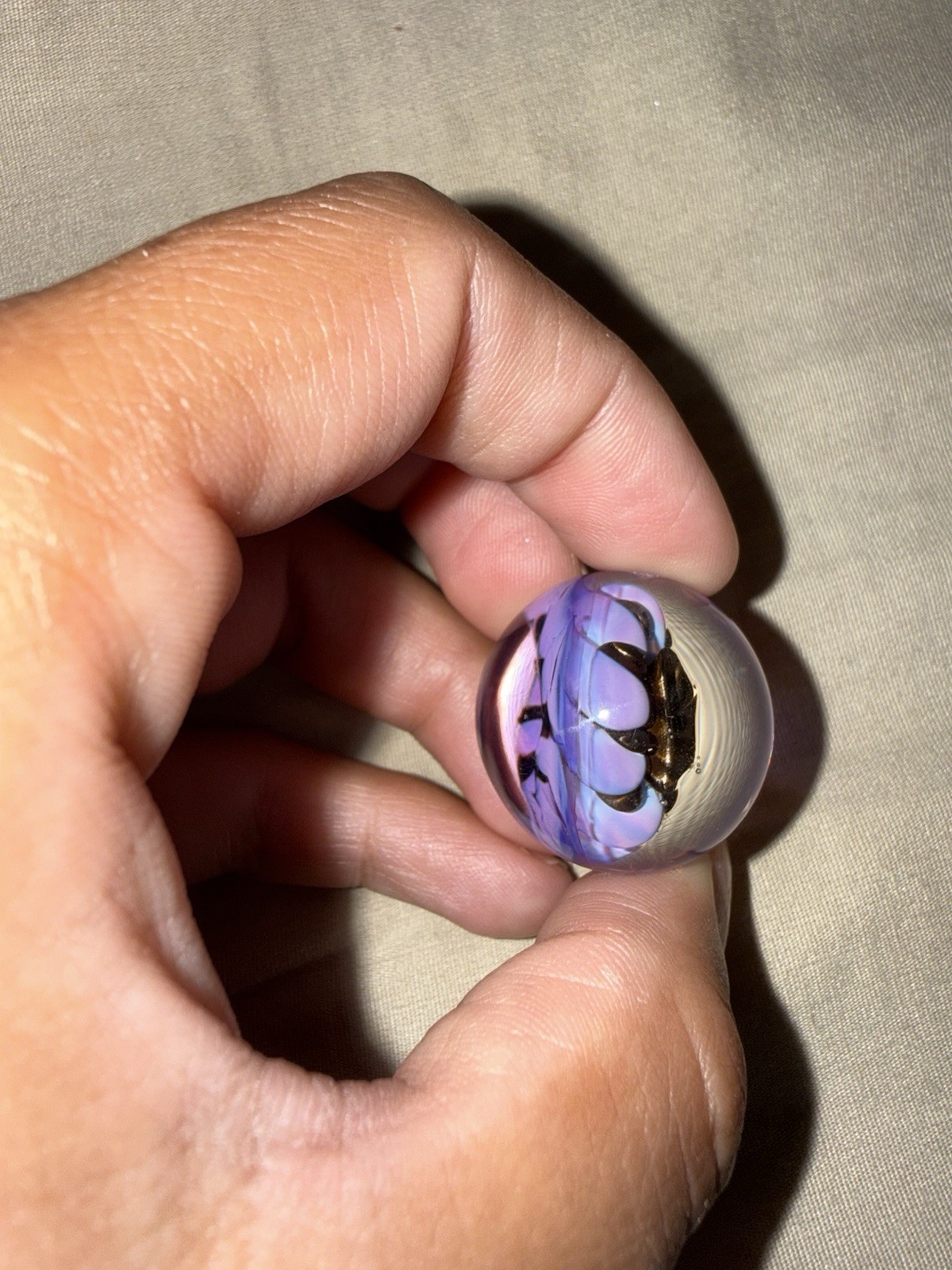 Handmade Purple & Pink Swirl Glass Marble with Spider Inside