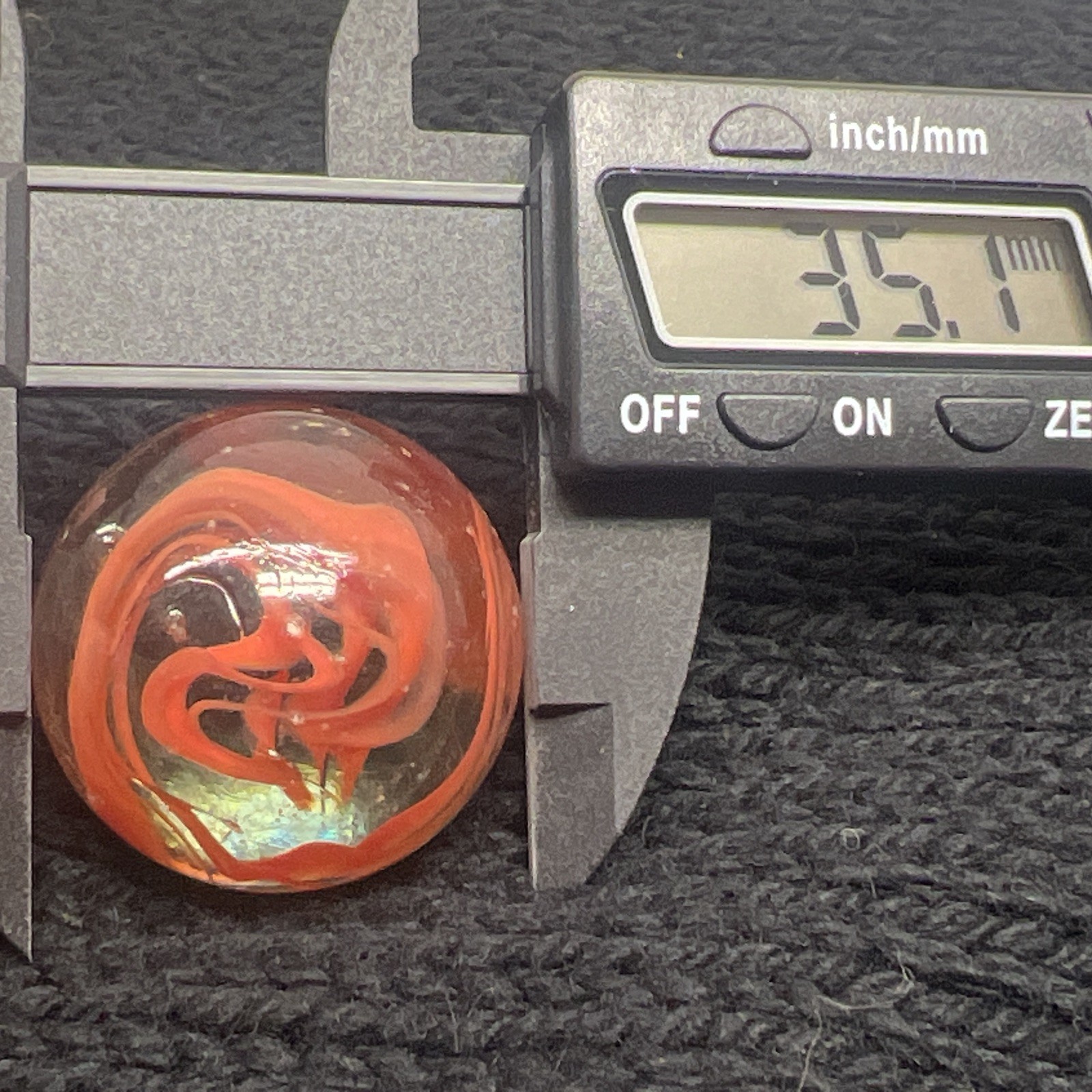 2 35mm Marbles glass ball Clear Yellow/ Red Giant HUGE Swirl