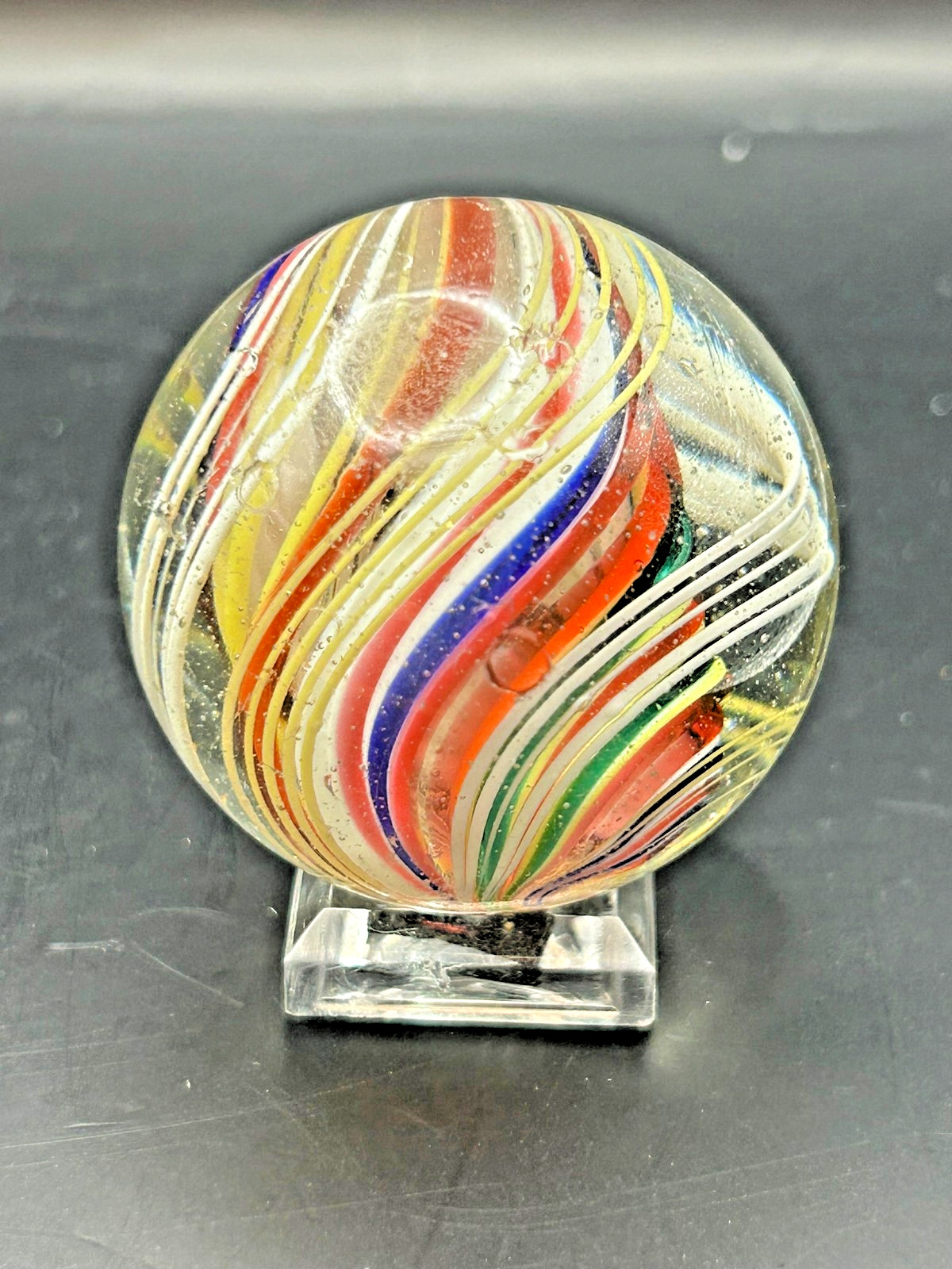 Antique German Divided Core Latticino Swirl Marble 1-11/16″ Polished E3.10