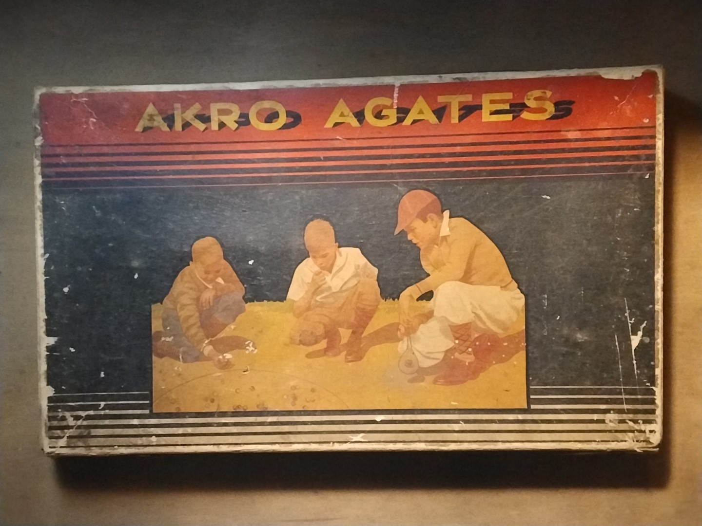 Original Vintage Akro Agate Box #250 With Marbles & Pouch Complete 1930’s Set