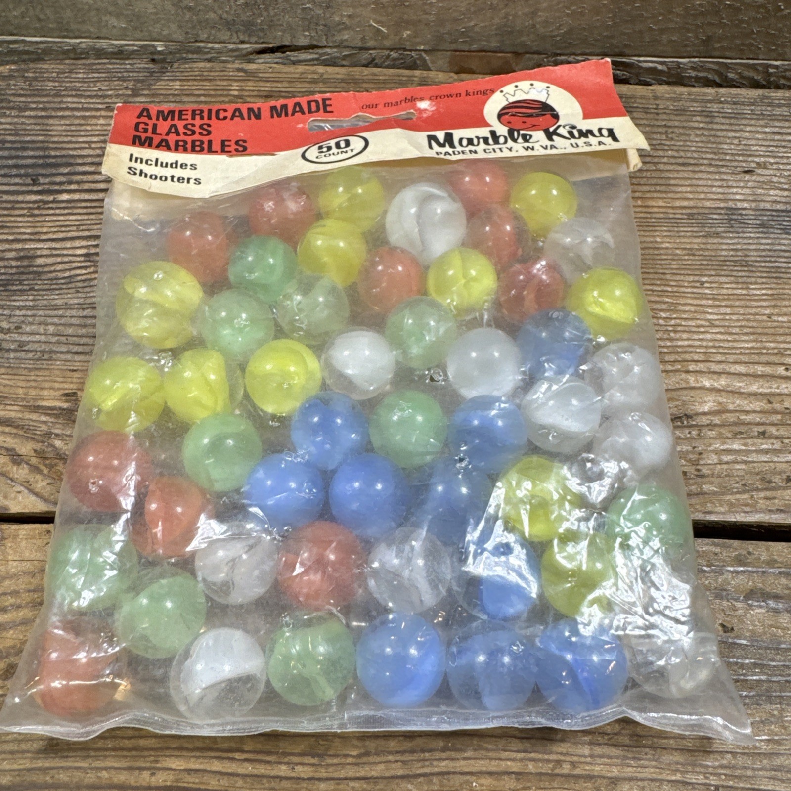 Vintage Marble King 50 Glass Marbles Set – American Made, Includes Shooters