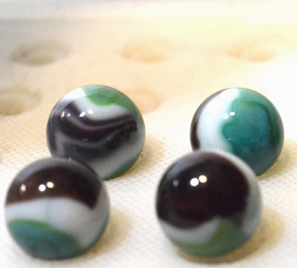 VITRO AGATE MARBLES WHITIES 6PC LOT BROWN AQUA OPAQUE WHITE STRIPE BANDED PATCH