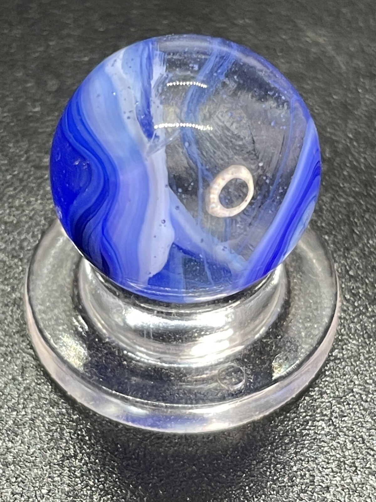 Blue Clear Base Snake Style Swirl Wirepull Alley Or Other Vintage Marbles 0.591”