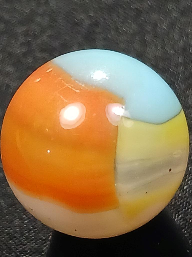 Vitro Agate .55″ Robins Egg Lemon Yellow Orange Tiger Eye NM Serious Marble A236