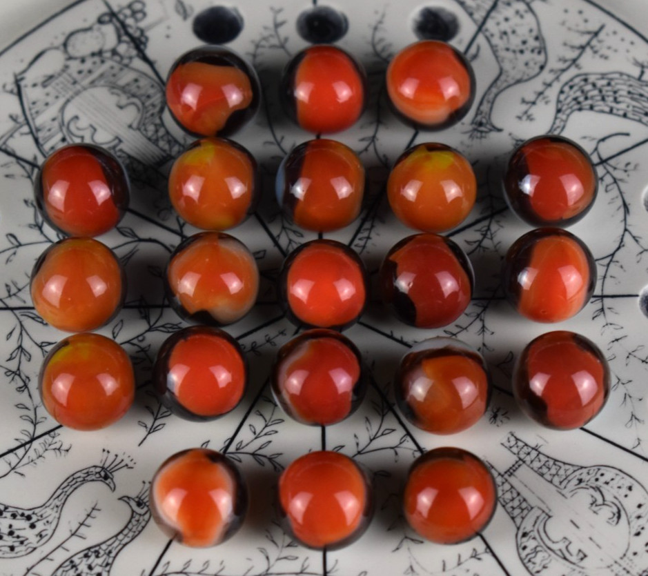 Lot of x21 Vintage Vitro Agate Black Line All Red Marbles (Very Good/ Near Mint)
