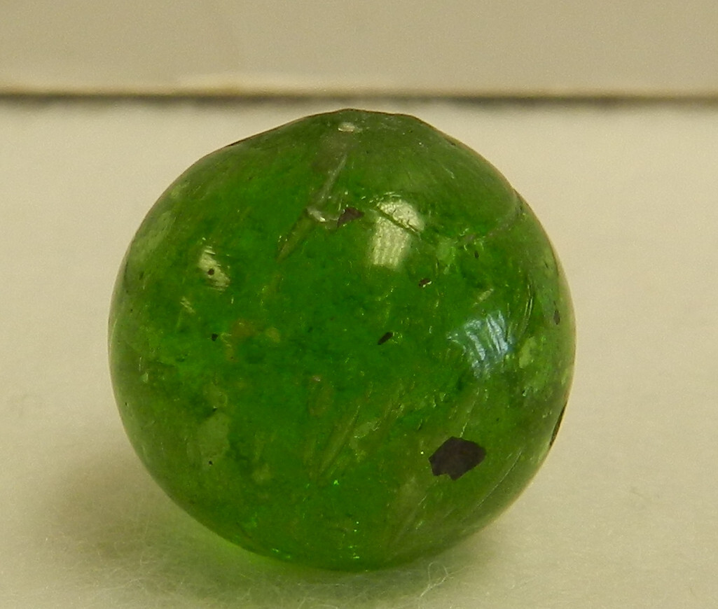 #18398m Vintage German Handmade Green Glass Mica Marble .64 Inches