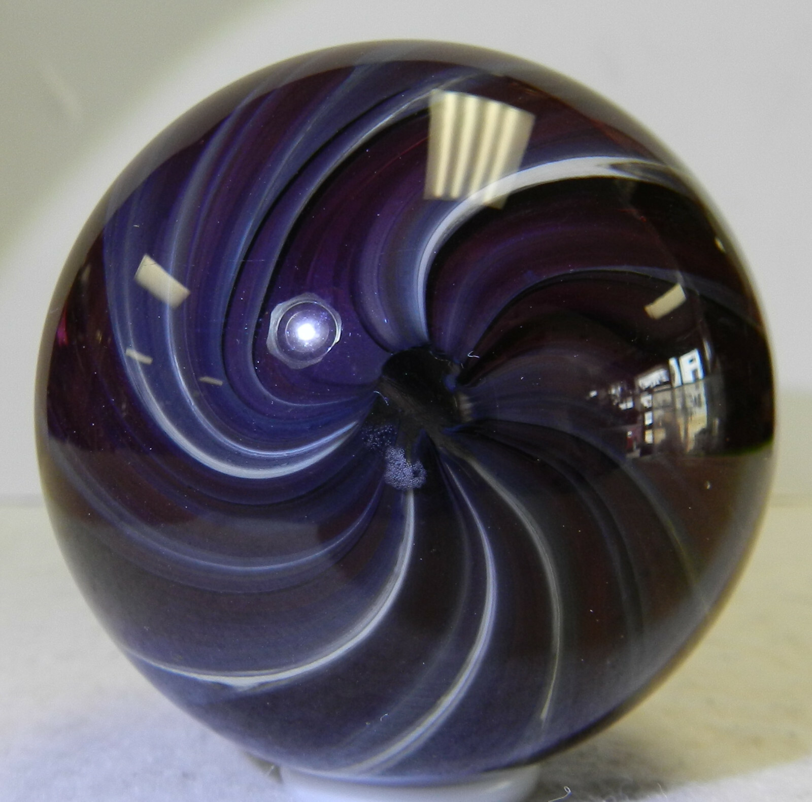 #14787m Large 1.85 In Dark Purple and White Handmade Contemporary Marble Mint