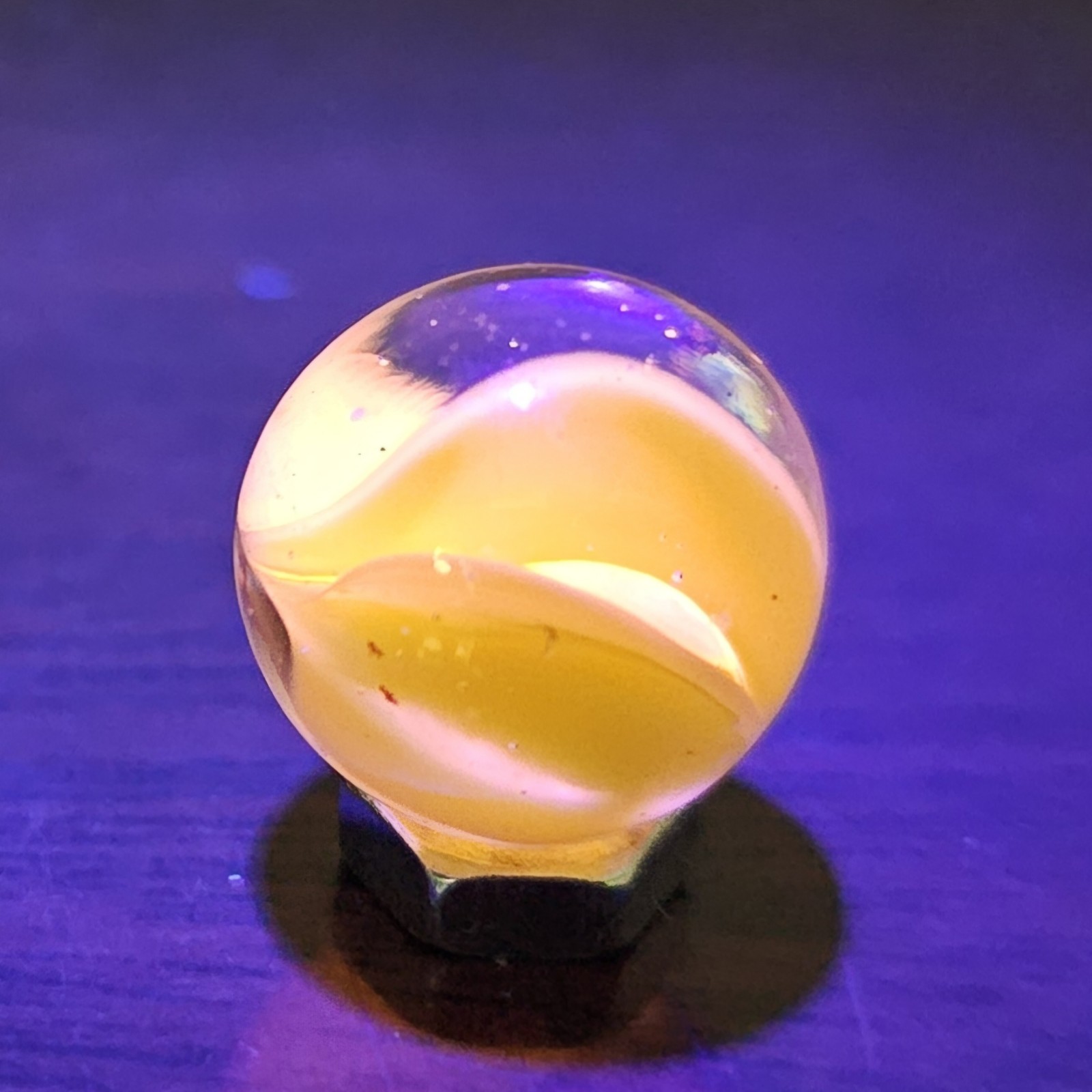 Vintage C. E. Bogard Yellow Hybrid Cats Eye Cadmium Glow In Clear 0.593 Marble