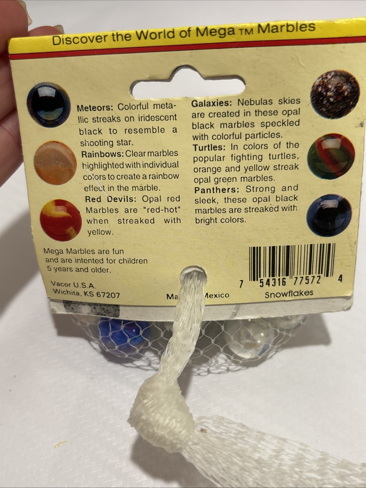 “SNOWFLAKES” *LOT OF 2* VACOR MEGA MARBLES Vintage 1990s Net Bag 24 16mm & 35mm