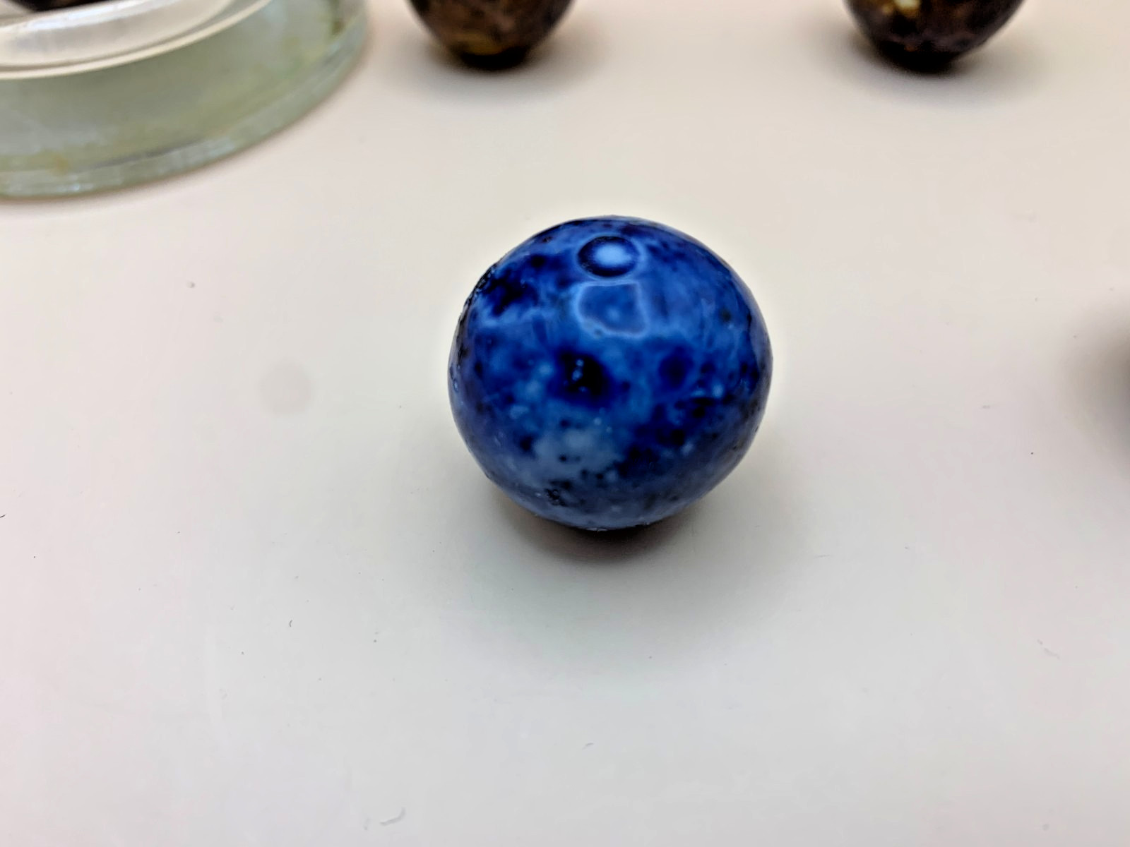 Blue & White / Brown Green Spotted Handmade Bennington 1″ Shooter Marbles lot 5