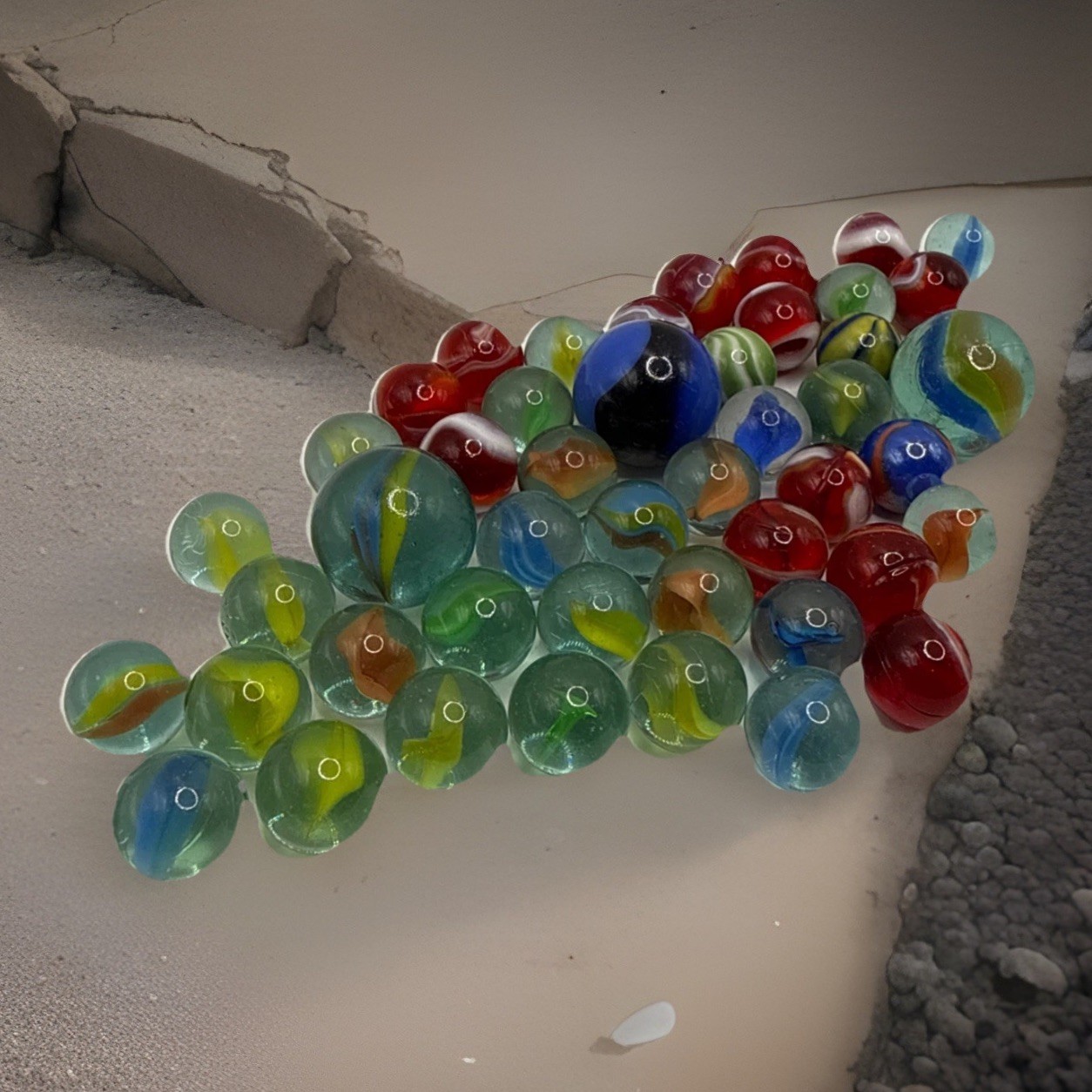 Assorted Vintage Marbles in Small Glass Mason Jar, Asst 47 As Seen Pics