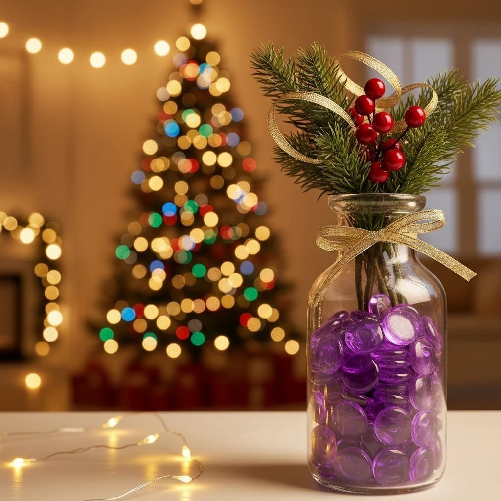 Bright Purple Acrylic Flat Marbles 630 PCS – Vase Fillers, Makeup Brush Holder,