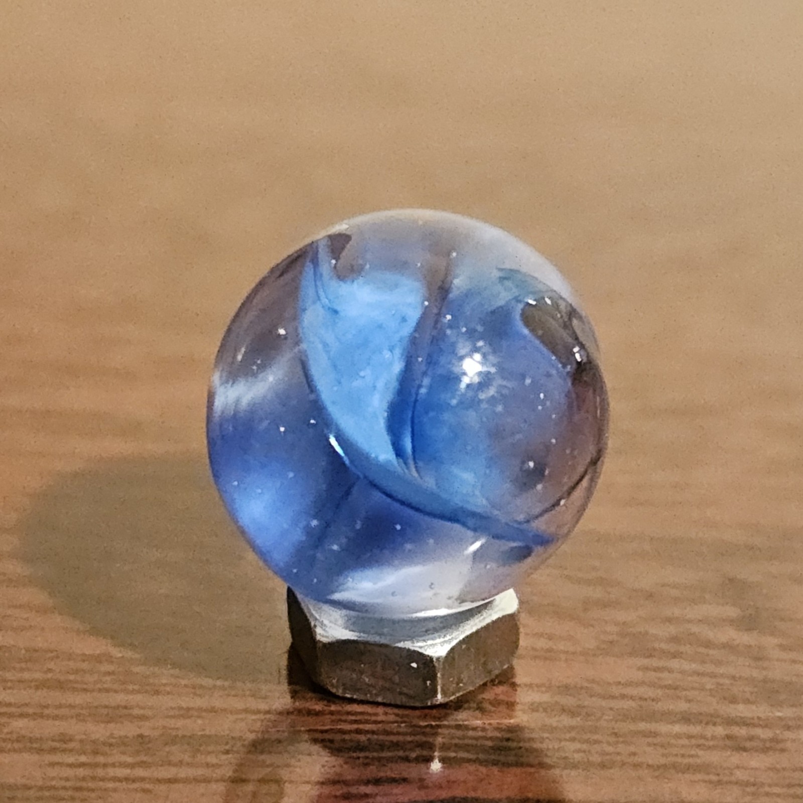 Vintage CE Bogard Blue Floppy 4-Lobe Cats Eye .593″ Glass Marble