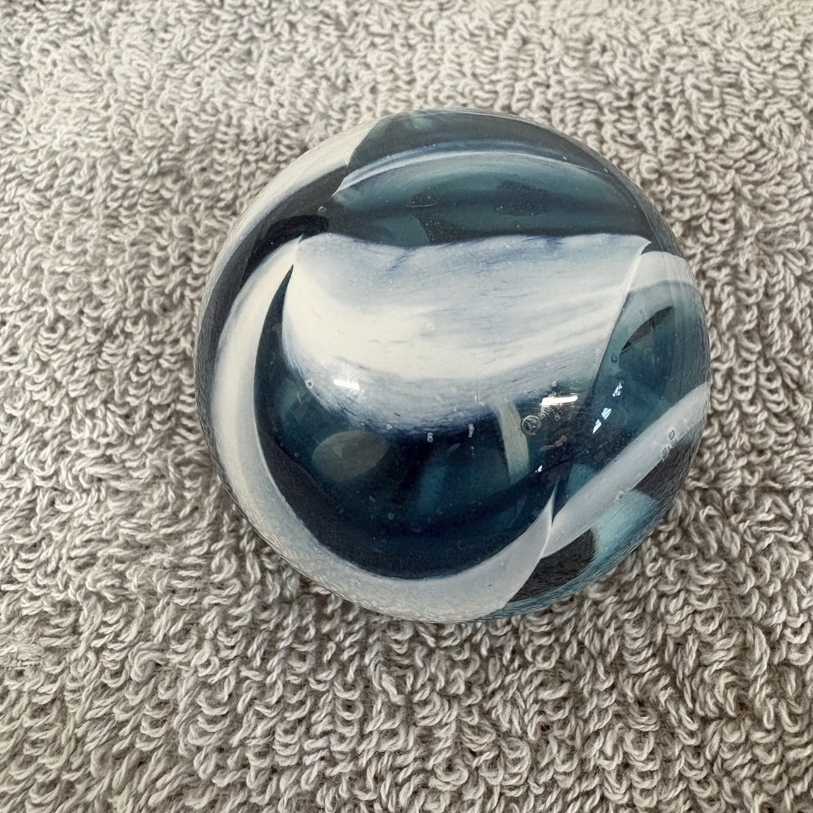 Unsigned White & Blue Swirl 2″+ Contemporary Art Glass Marble