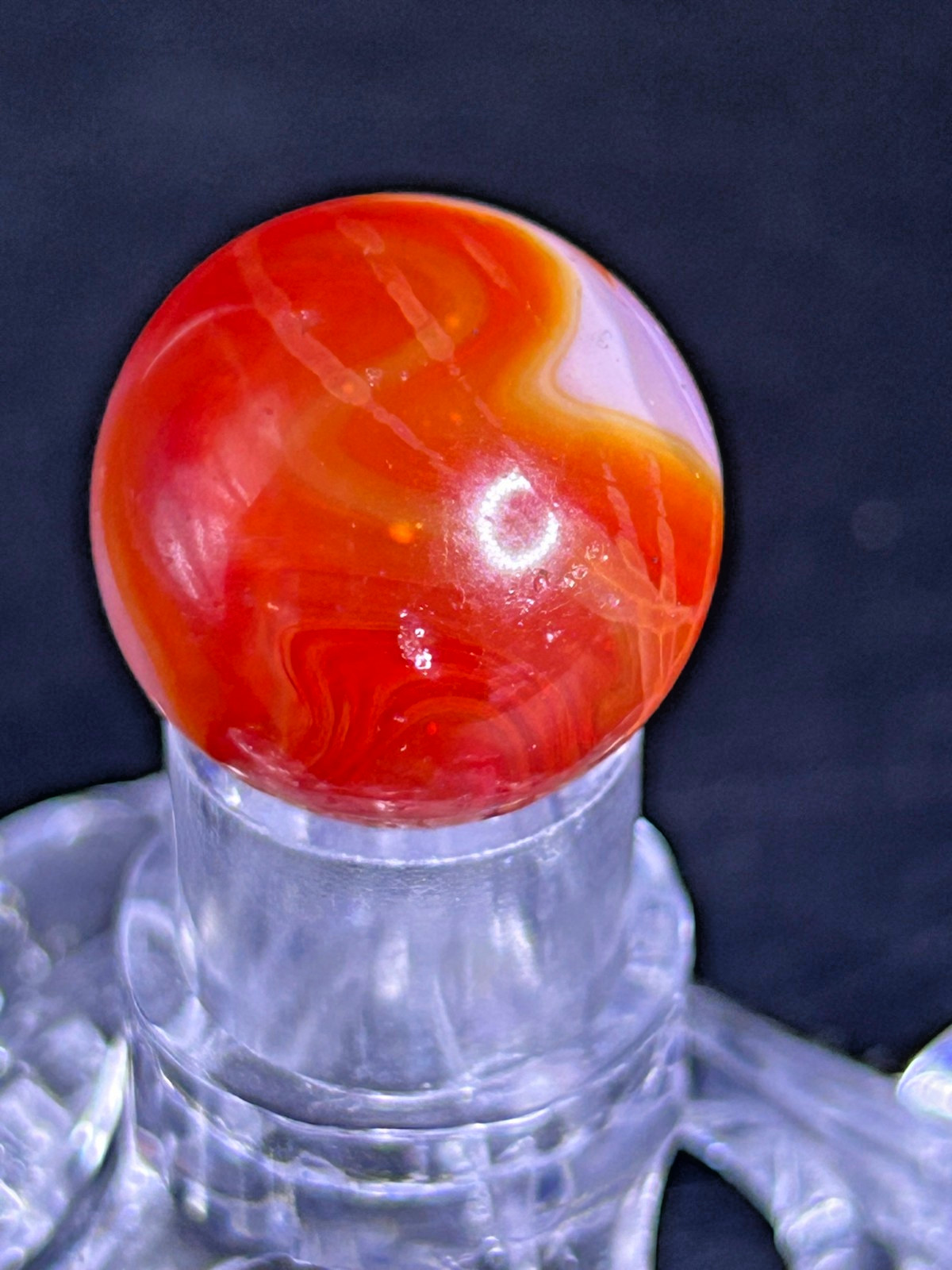 Vintage Akro Agate Onyx Marble, Red-Orange/White, Drizzle, UV+, .76″, NM+, #AP21
