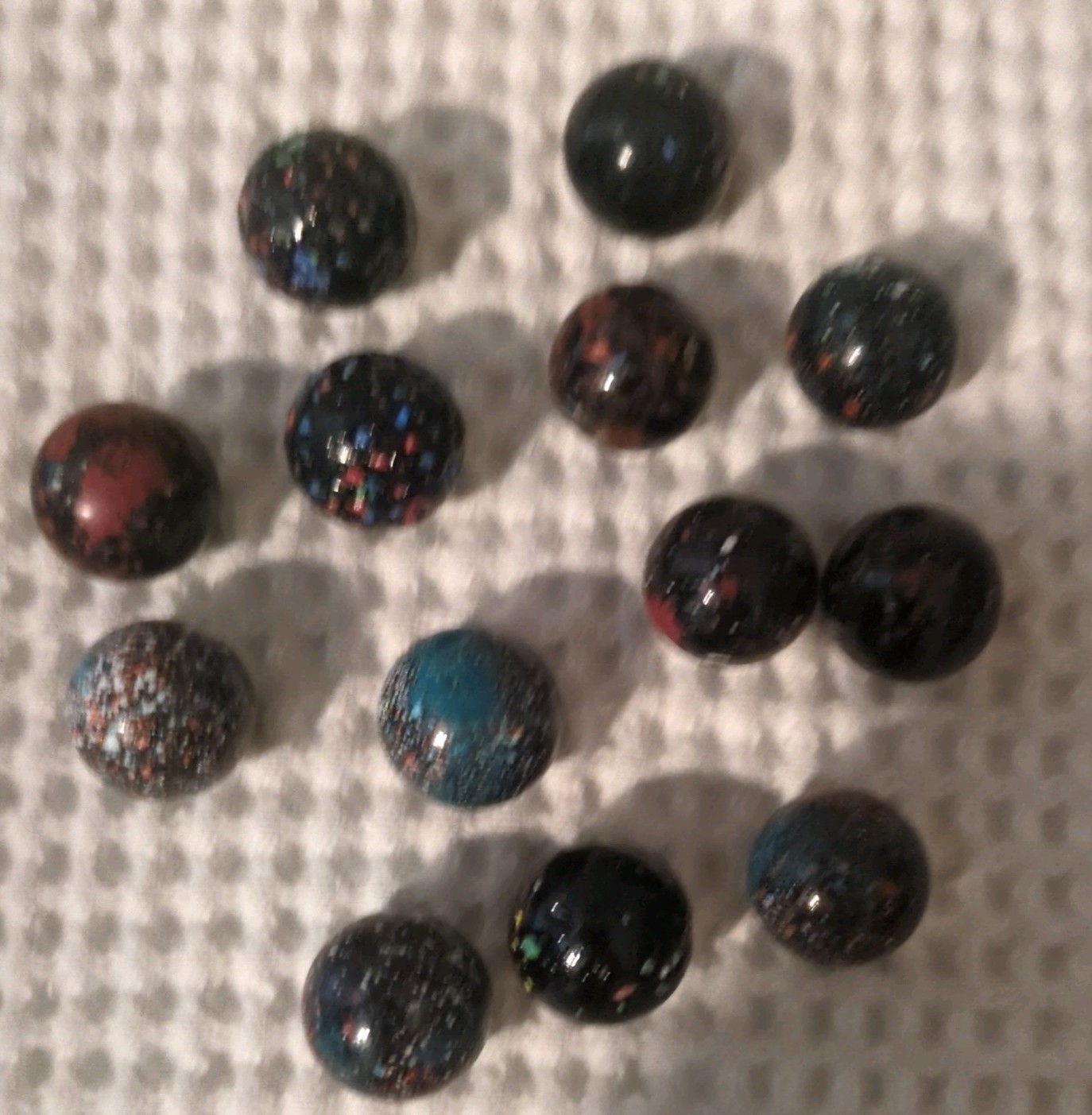 14 Vintage Vacor Galaxy Confetti Speckled Glass Marbles Multicolor Black Base