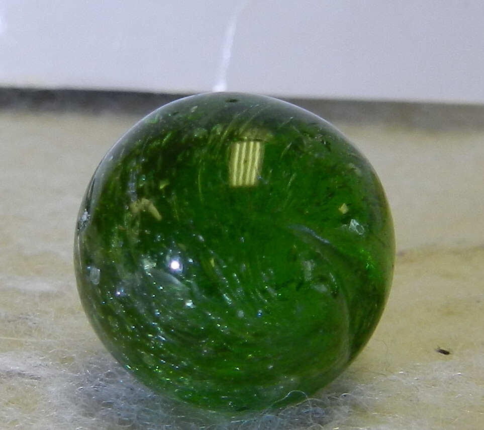 #17807m Vintage German Handmade Green Glass Mica Marble .62 Inches