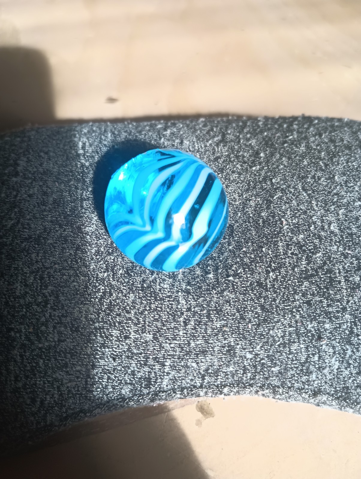 Vintage Hand Blown Art Glass Marble Shooter Swirl Collectible Blue White Hobby