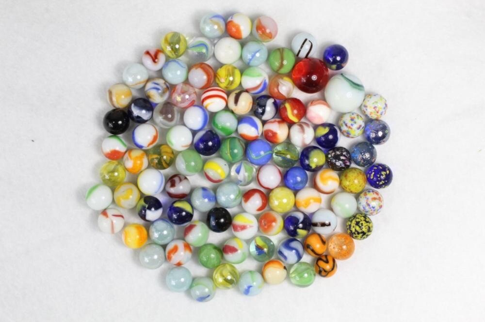 100+ Glass Marbles MILKY WAY Oil Slick Metallic Iridescent Estate Find Colorful