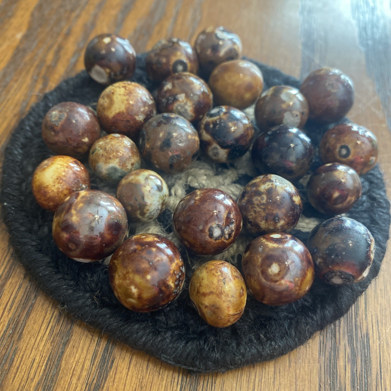 Antique Marble LOT of 21 Brown Bennington Crockery Clay Marbles