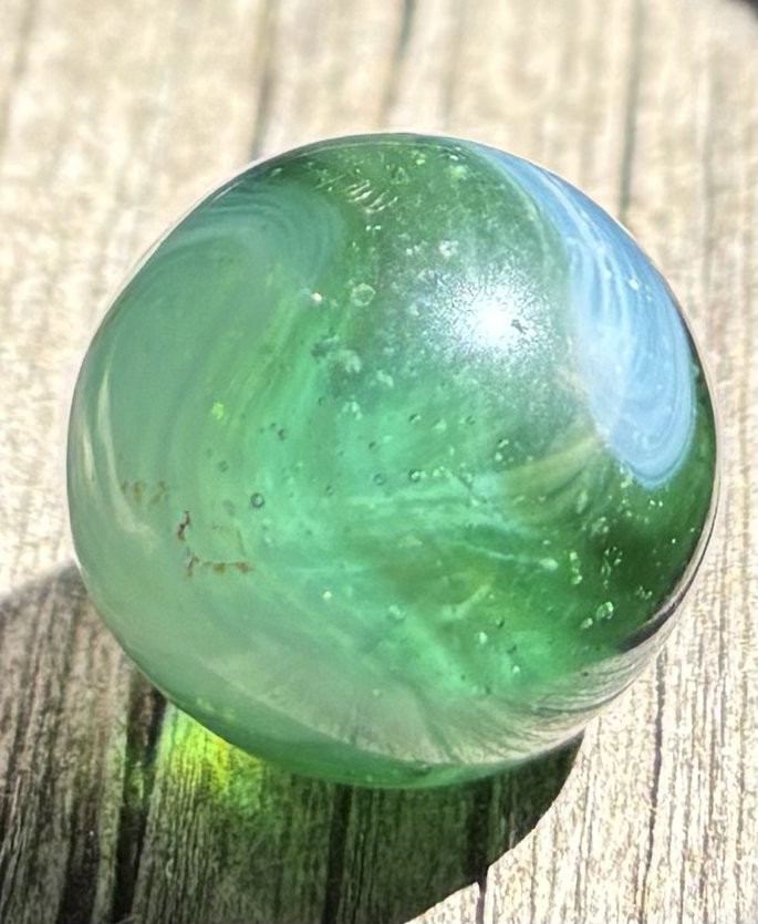 Vintage Glass Marble Maybe Lime Green Brushed Patch? Approx. .61 in Lot 1 PRETTY