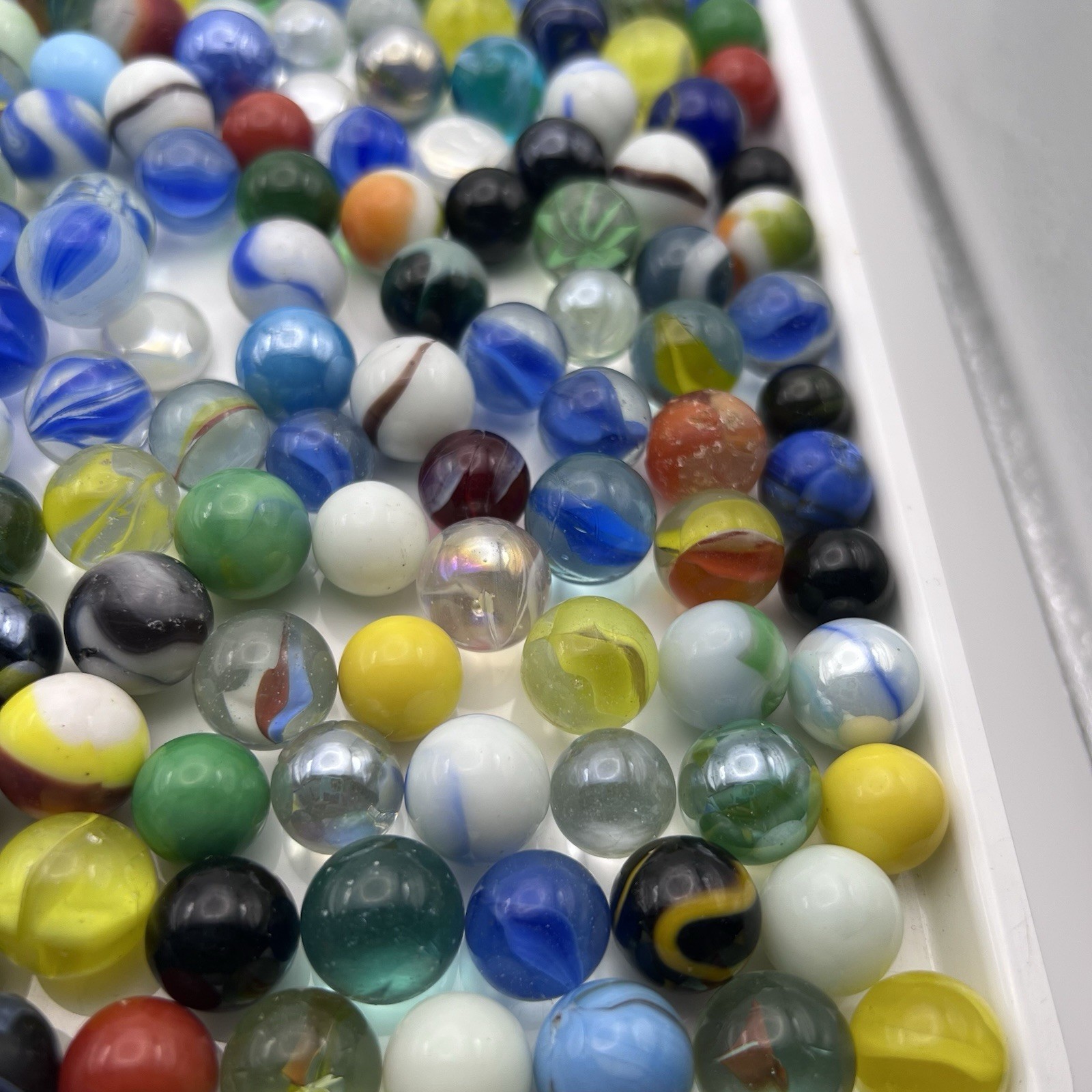 300+ Vintage & Machine Glass Marbles, Unsorted, UV Reactive, Steel Shooter