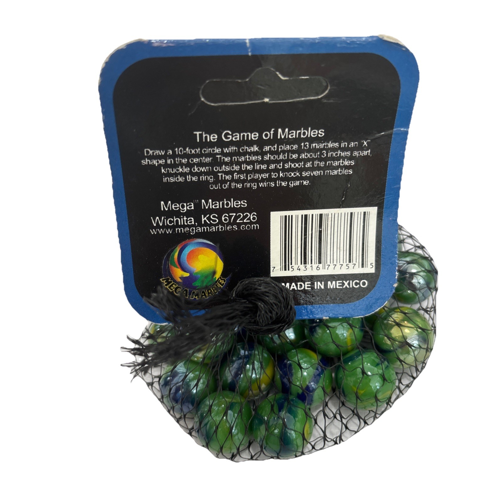 Net Bag of 25 “Peacock” Glass Mega Marbles 24 Players and 1 Shooter 2006 – 2009