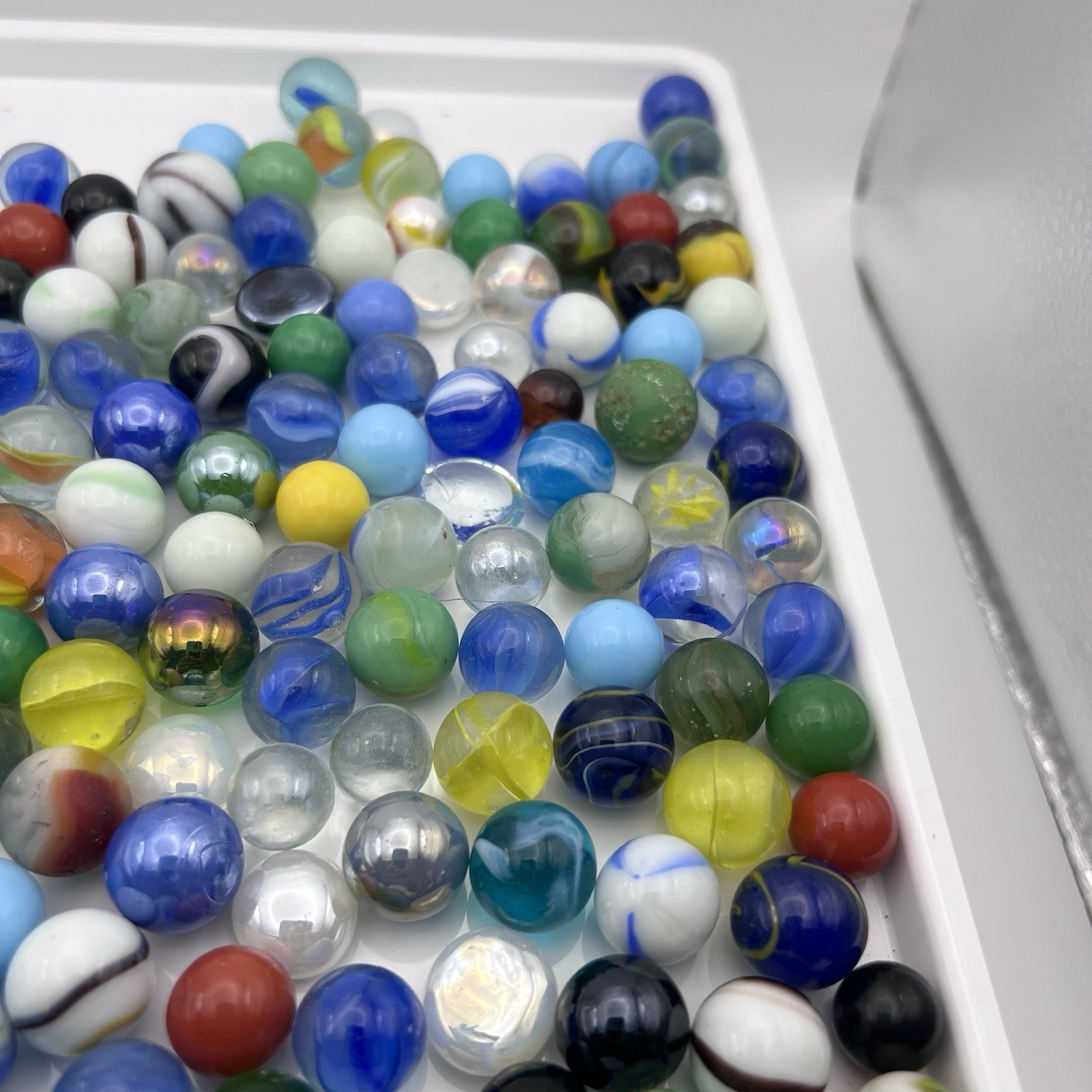 300+ Vintage & Machine Glass Marbles, Unsorted, UV Reactive, Steel Shooter
