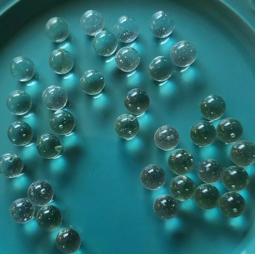 Thirty Six (36) Small ~ Clear Glass Marbles with Green Hue/Tint ~ 14mm – 16mm ~2