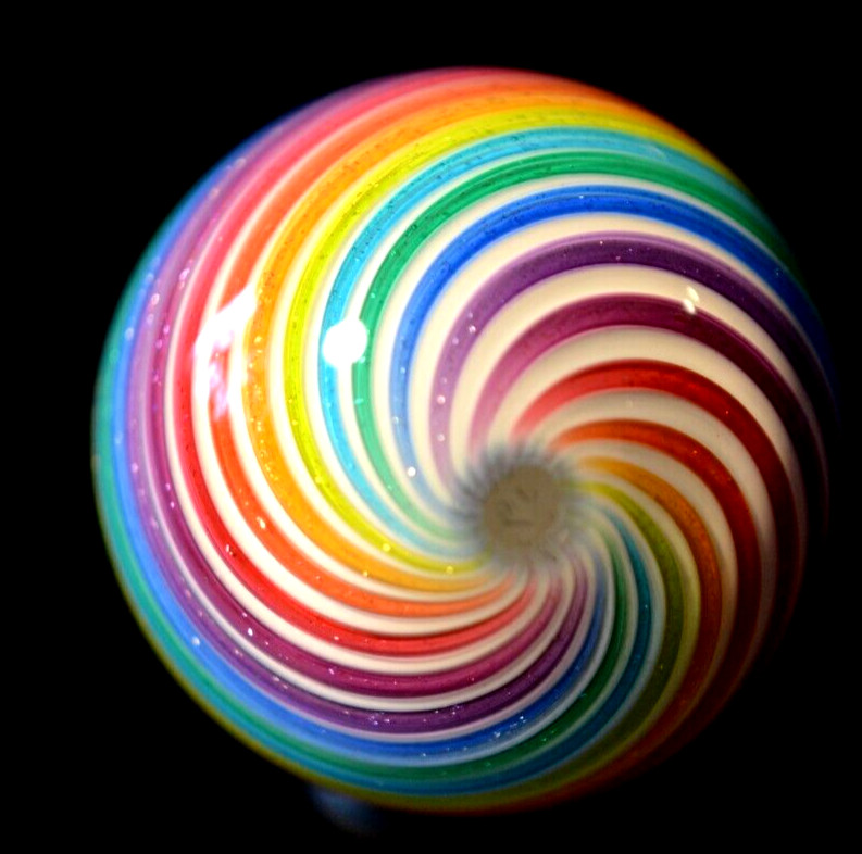 HOT HOUSE GLASS MARBLE/1.626″-TIGHT RAINBOW DICHROIC BANDED SWIRL #153-FAST SHIP