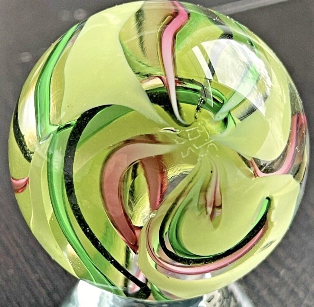 !!RARE!! BOBBIE SEESE MARBLE HANDMADE GLASS ART HUGE 1.77″ RIBBON SIGNED BJS 05